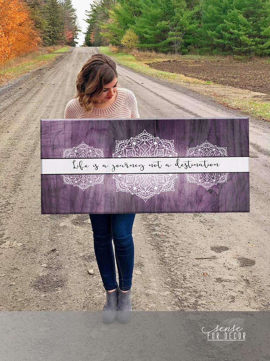 Boho Life Is A Journey Sign - Large Bohemian Floral Canvas Wall Art for Bedroom, Modern Home Decor Framed Poster (42x19 Inches, Purple) - Perfect for Living Room, Nursery & Boho Style Interior Design