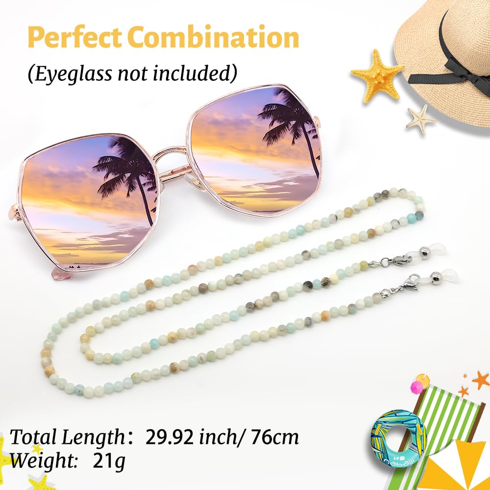 LuReen Stylish Eyeglasses Chain for Women - Natural Stone Beaded Glasses Strap, Adjustable Sunglasses Lanyard Necklace (Perfect for Reading, Driving, Fashion Accessory & Eyewear Security)
