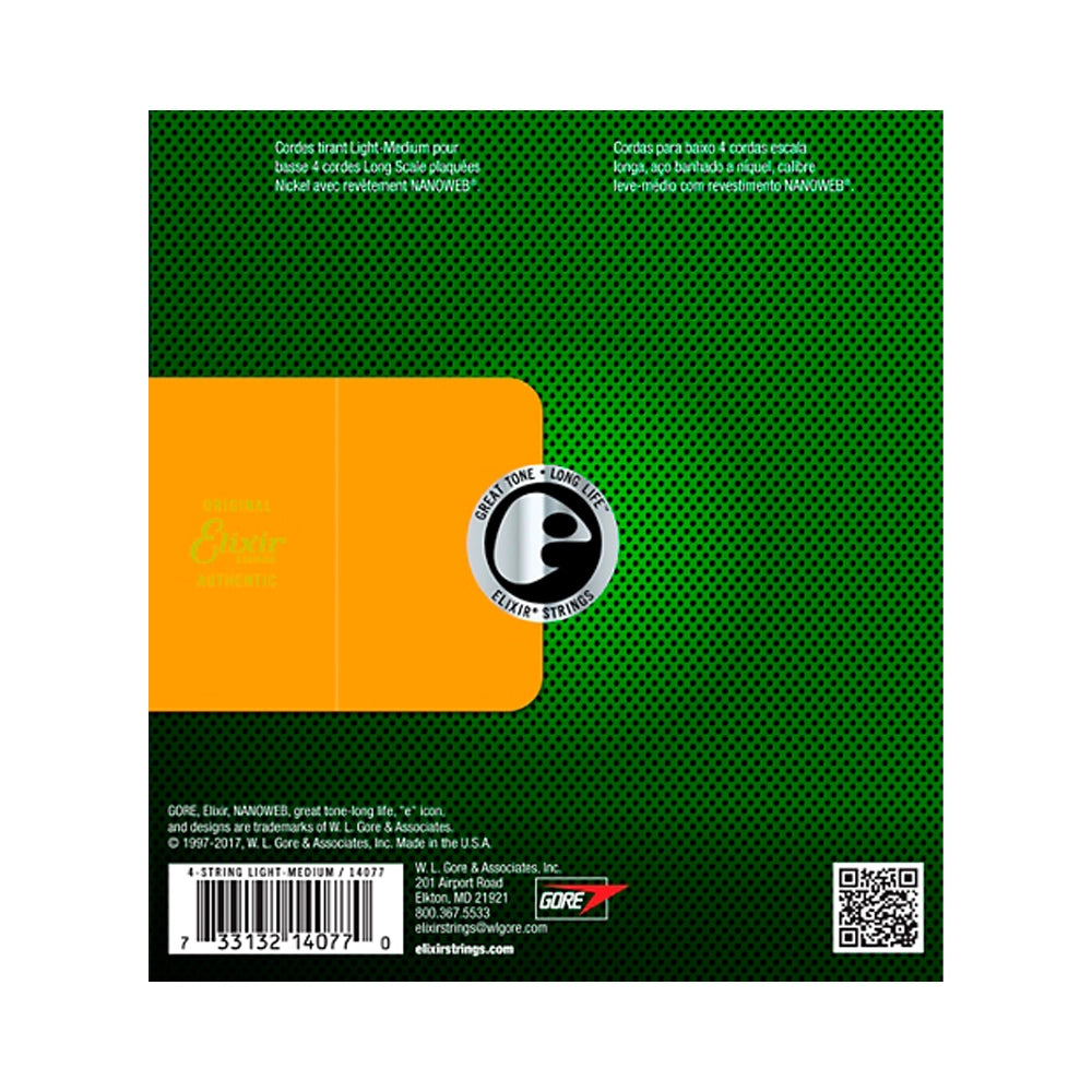 Elixir Nickel Plated Steel 4 String Bass Guitar Strings - NANOWEB Coating, Long Scale, Light Gauge (.045-.105) - Perfect for Rock, Jazz & Studio Recording