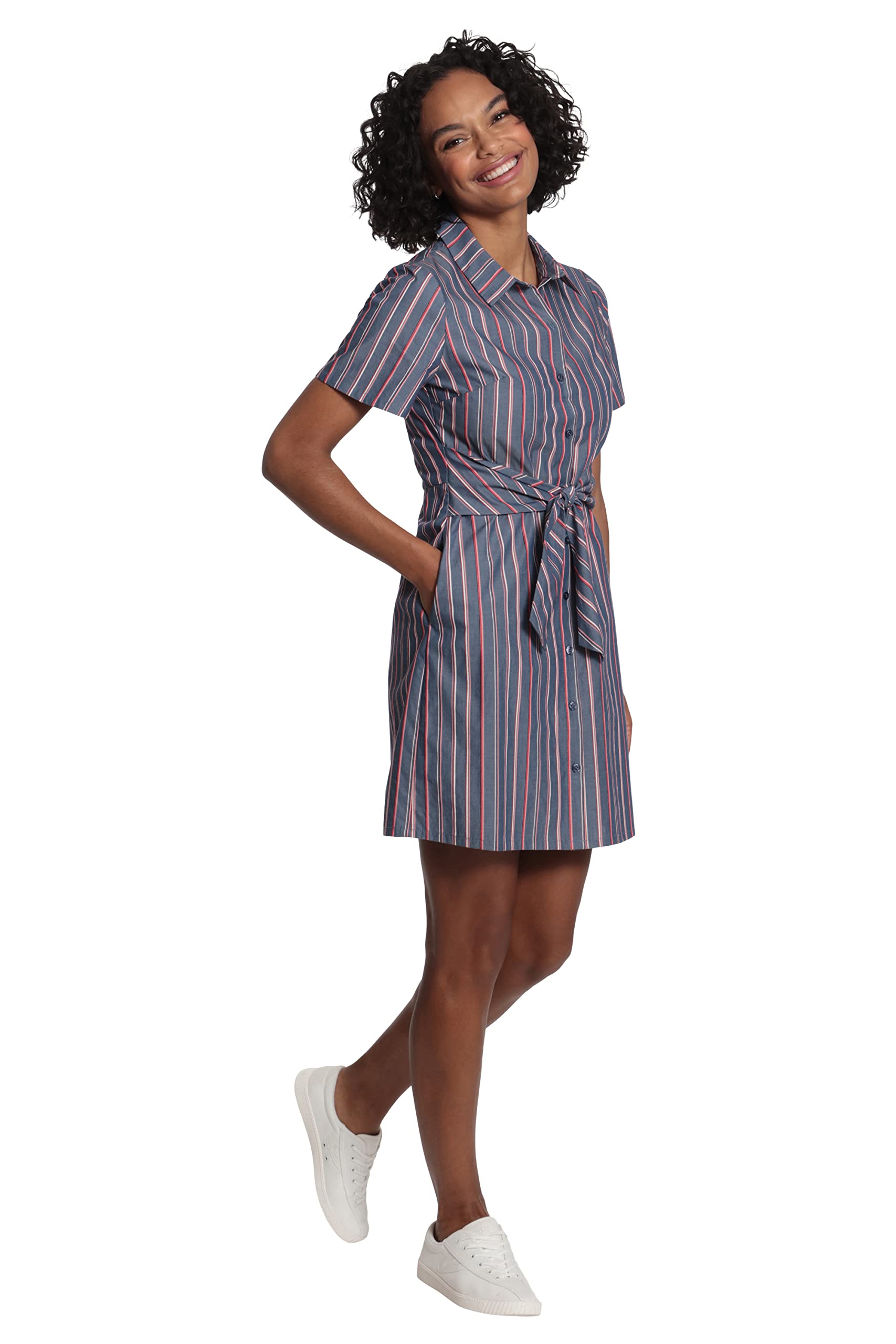 London Times Women's Short Sleeve Shirt Dress with Waist Tie - Stylish Casual Summer Dress for Office, Beach & Date Night