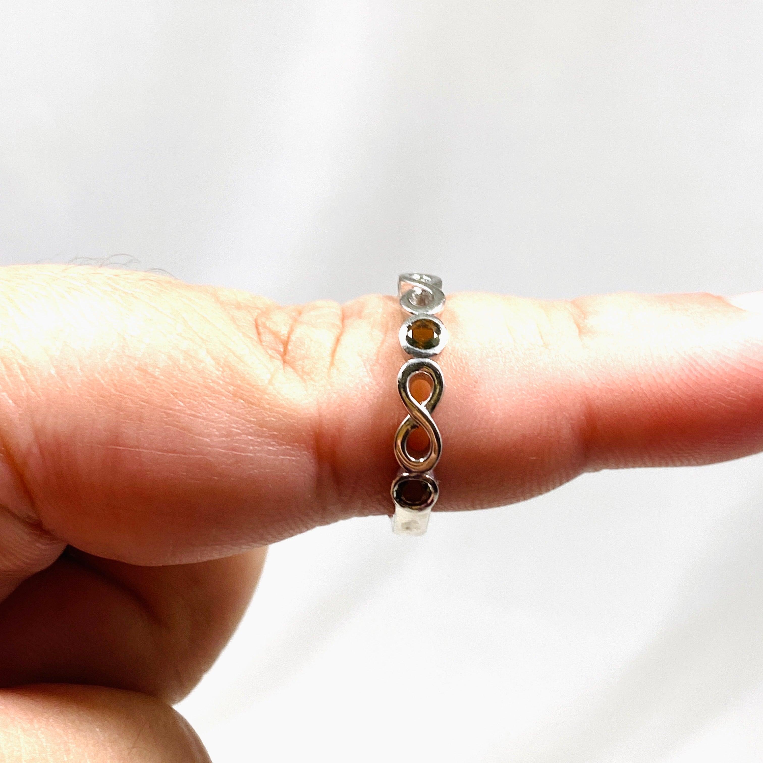 Moldavite Infinity 5 Stone Ring IVMR 02 - Genuine Moldavite Jewelry for Women, Sterling Silver Adjustable Ring, Spiritual Healing Crystal Jewelry - Perfect for Meditation, Energy Work & Unique Gifts
