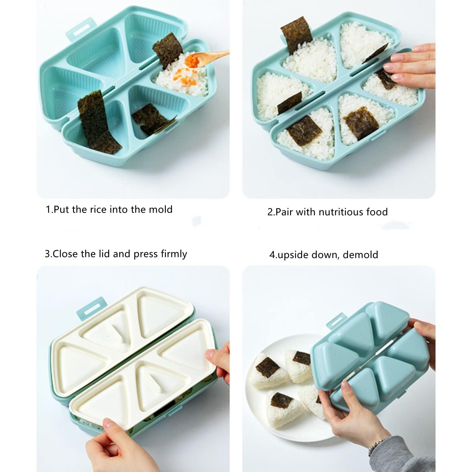 Triangle Sushi Mold - 6 Cavity Non-Stick Onigiri Rice Ball Press Maker for Seaweed & Cilantro - Perfect for Bento Boxes, Party Snacks & Japanese Cuisine