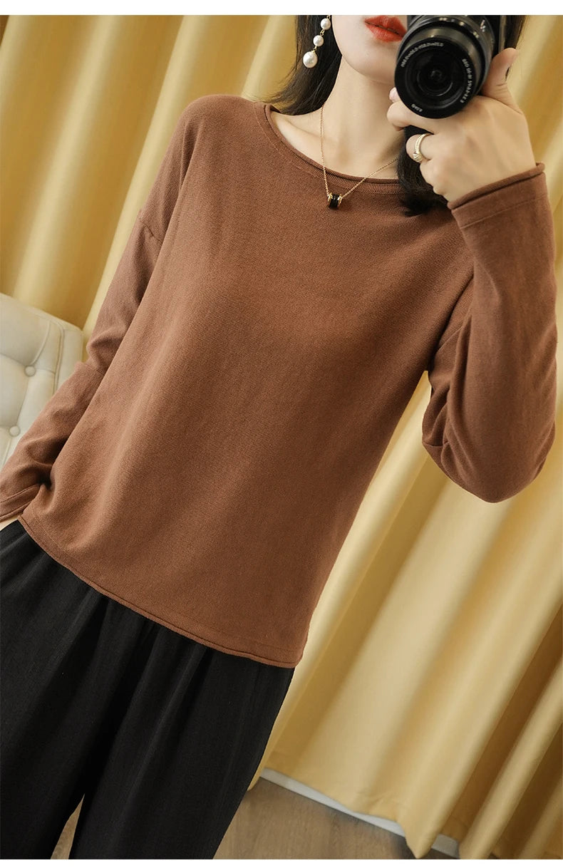 Soft Cotton O-Neck Pullover Knit Sweater for Women - Cozy Winter Wear & Casual Outfits