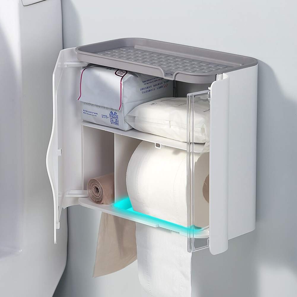 QLIGHA 2-Layer Wall Mounted Toilet Paper Holder - Waterproof Bathroom Tissue Roll Organizer with Punch-Free Design - Perfect for Small Bathrooms, RVs, and Apartments