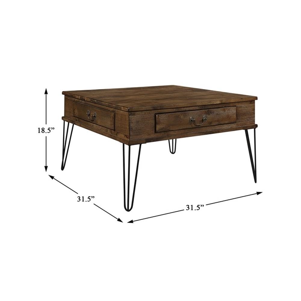 Rustic Oak and Black Lexicon Shaffner Wood 2-Drawer Square Coffee Table - Perfect for Living Room, Lounge, or Office Decor