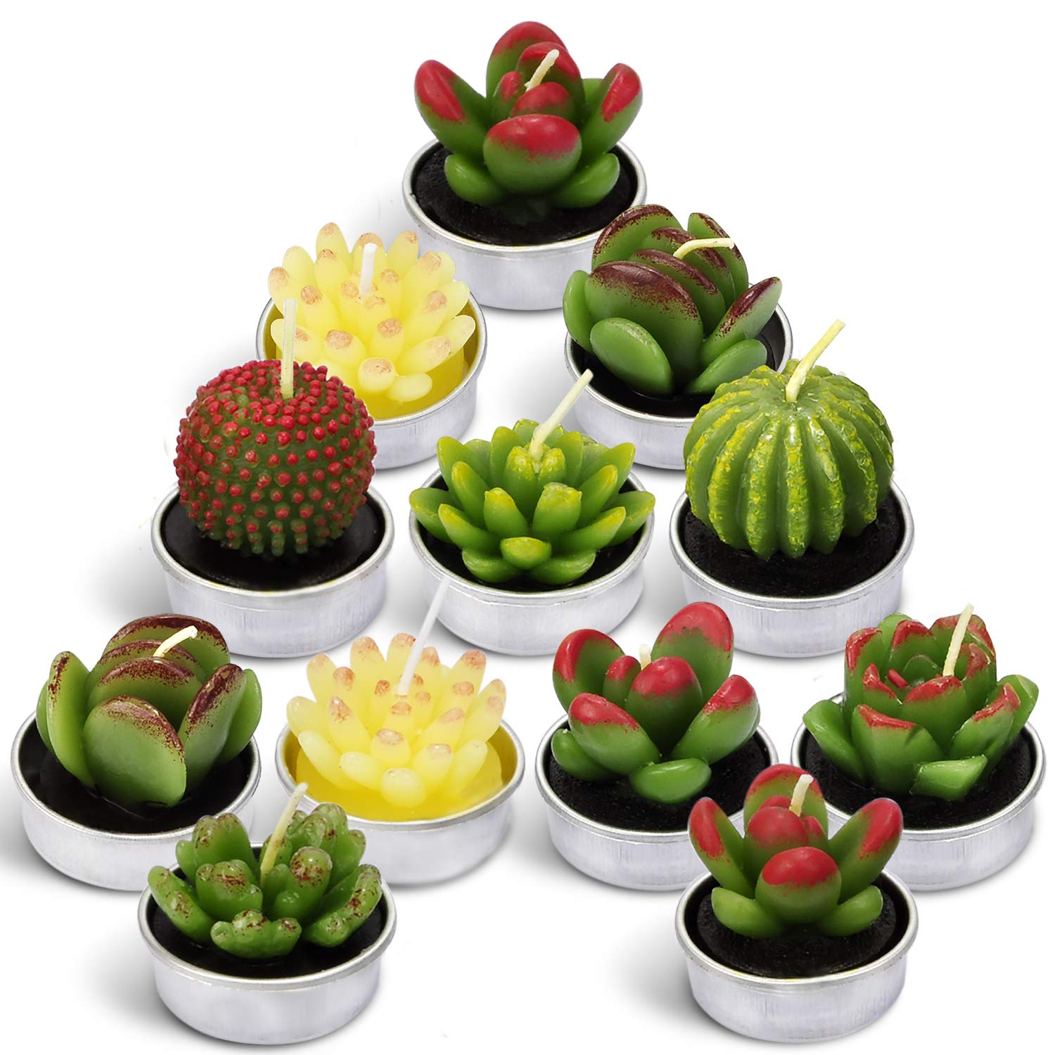LA BELLEFÉE Cactus Tea Lights Candles - 12 Pack Smokeless Handmade Scented Candles for Home Decor, Terrariums, Birthday, Wedding, Housewarming & Mother's Day Gifts | Perfect for Romantic Ambiance, Table Centerpieces & Party Decorations