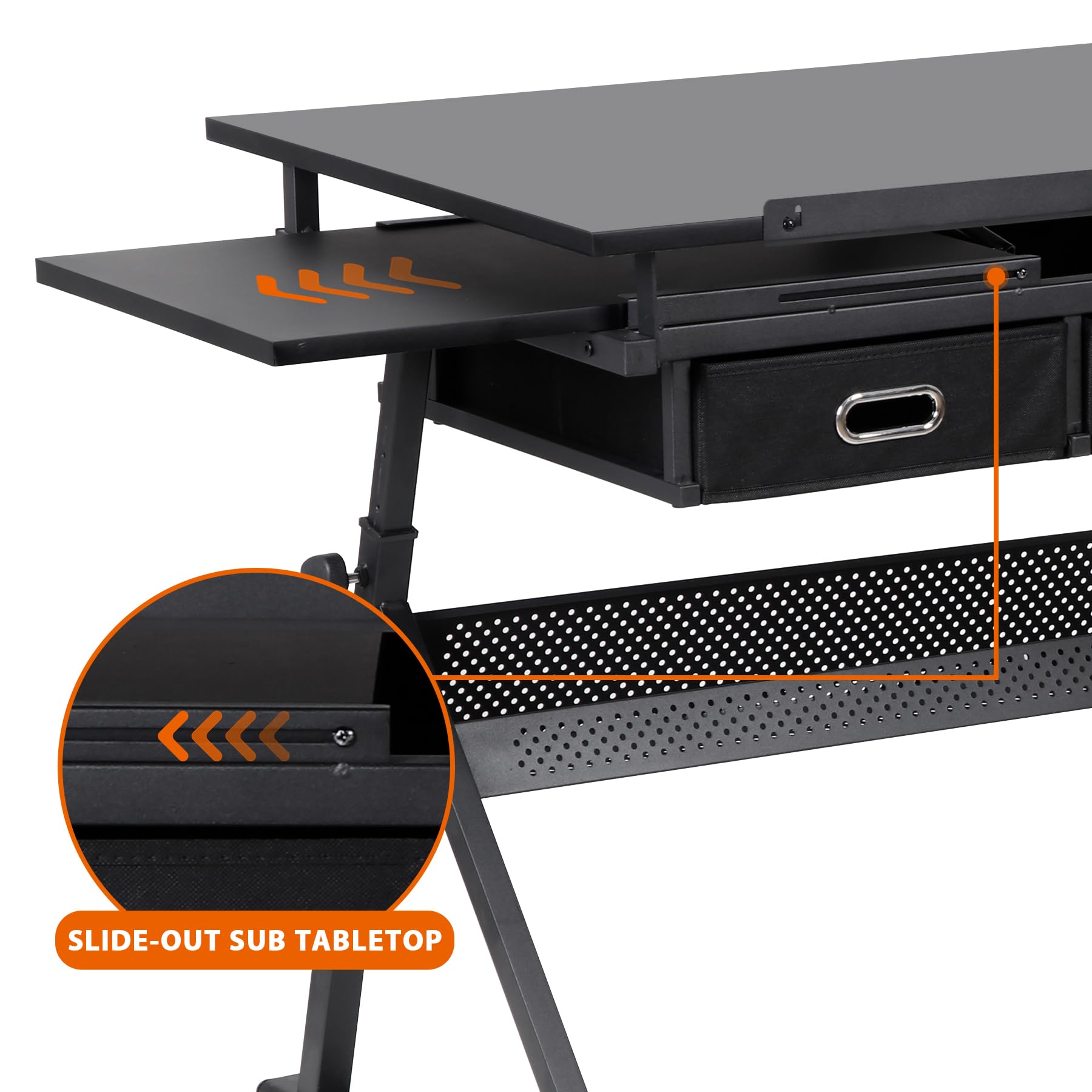 Adjustable Height Drafting Desk with 2 Storage Drawers - Ergonomic Drawing Table for Artists, Architects & Home Office Work - Perfect for Painting, Sketching & Remote Work - Black