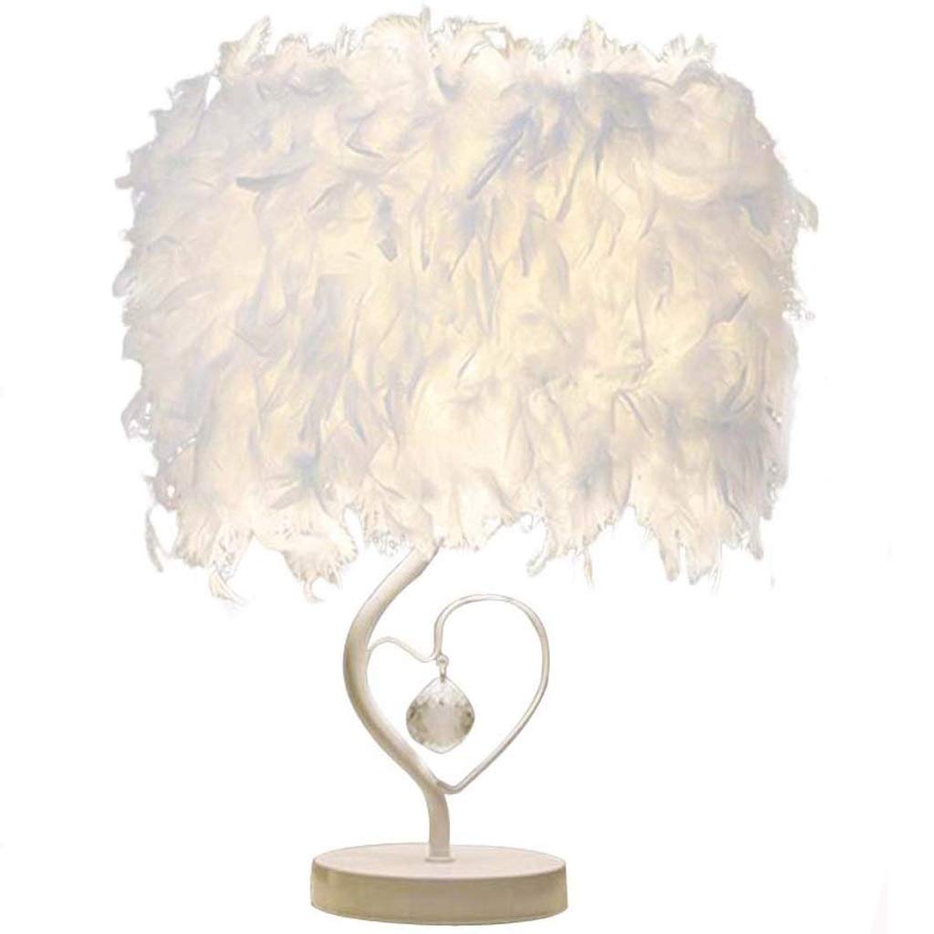 XUHUI 3W LED White Feather Heart Shape Table Lamp - Small Crystal Light Desk Lamp for Bedside, Reading Room, Living Room Decor | Perfect for Night Reading, Study, and Cozy Home Ambience (Size S)