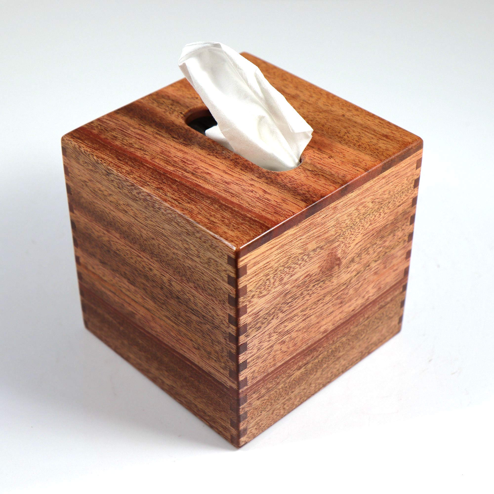 Handmade Solid African Mahogany Tissue Box Cover - Premium Wooden Cube Holder with Box Jointed Sides - Elegant Home Decor for Living Room, Bedroom & Bathroom