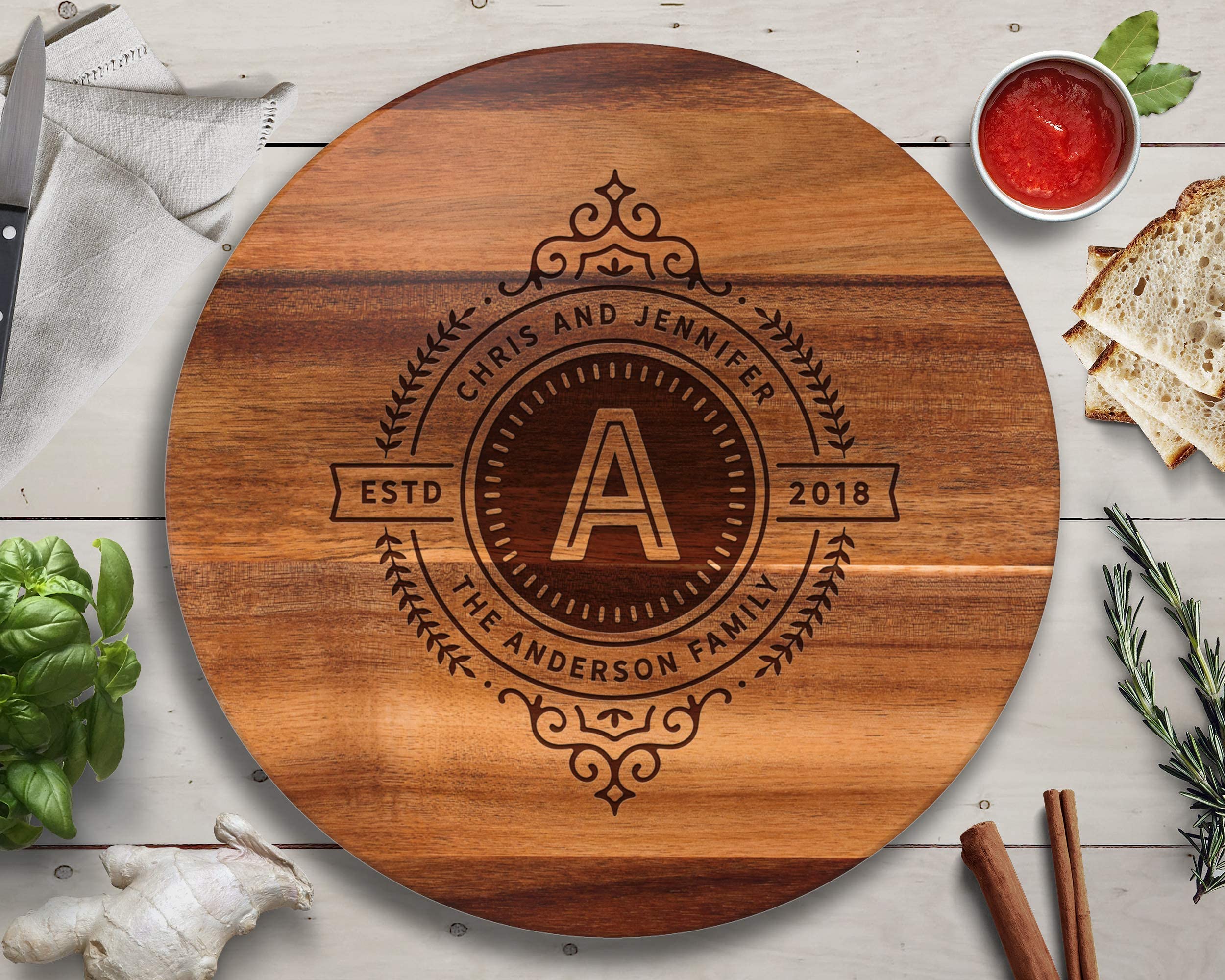 Personalized Wood Lazy Susan - Engraved Wedding, Mother's Day & Anniversary Gift for Wife, Mom - Perfect for Dining Table Decor, Kitchen Serving & Special Occasions