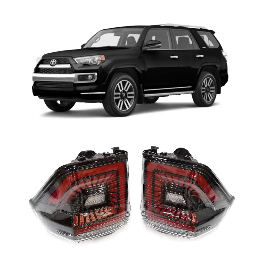 2014-2022 Toyota 4Runner LED Tail Lights - Smoked Black Rear Lamps Pair with Sequential Turn Signal | Durable Waterproof Design for Off-Road & Night Driving