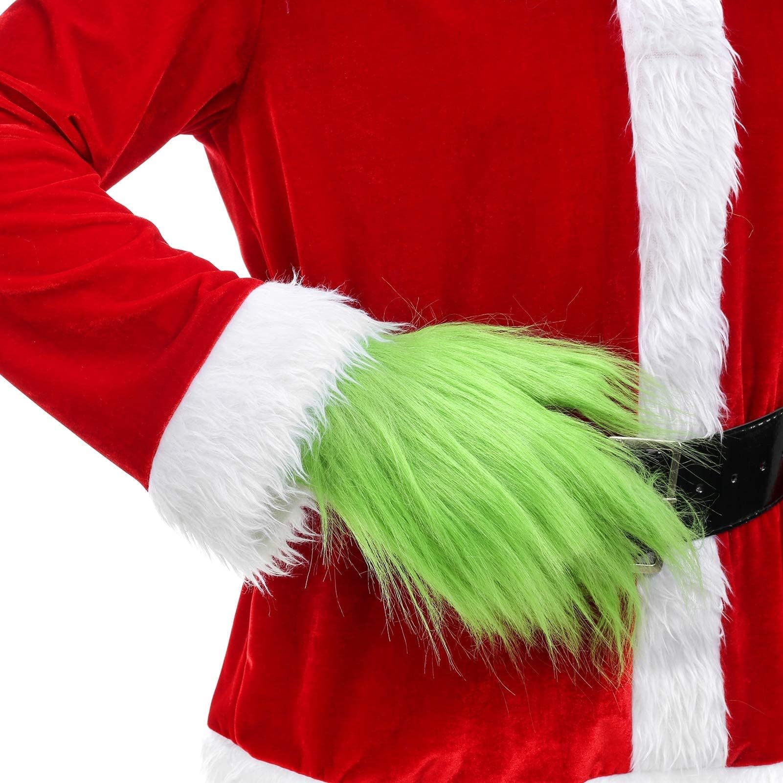 Saoniang Christmas Cosplay Gloves - Santa Costume Gloves for Holiday Parties & Festive Events - Green Velvet Gloves for Christmas Costumes, Cosplay, and Winter Celebrations