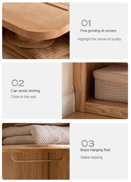 Solid Oak & Cherry Wood Modern Corner Wardrobe - Triangle Floor Standing Closet for Bedroom, Living Room, and Office Storage