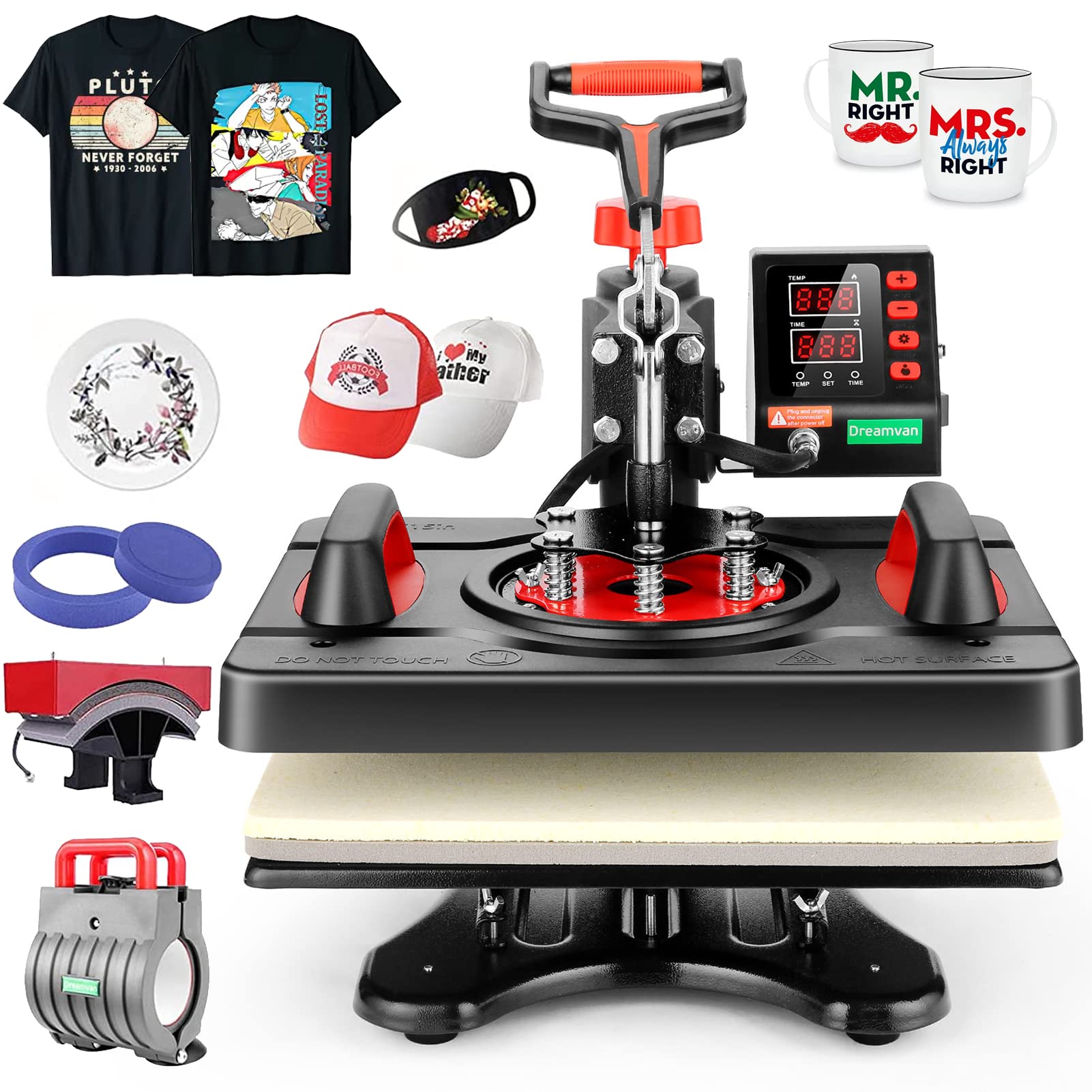 Upgraded 5-in-1 Digital Heat Press Machine 15x12 Inch - Multifunctional Swing Away Sublimation Transfer Machine for T-Shirts, Hats, Mugs & Plates - Perfect for DIY Printing, Custom Apparel & Small Business Projects
