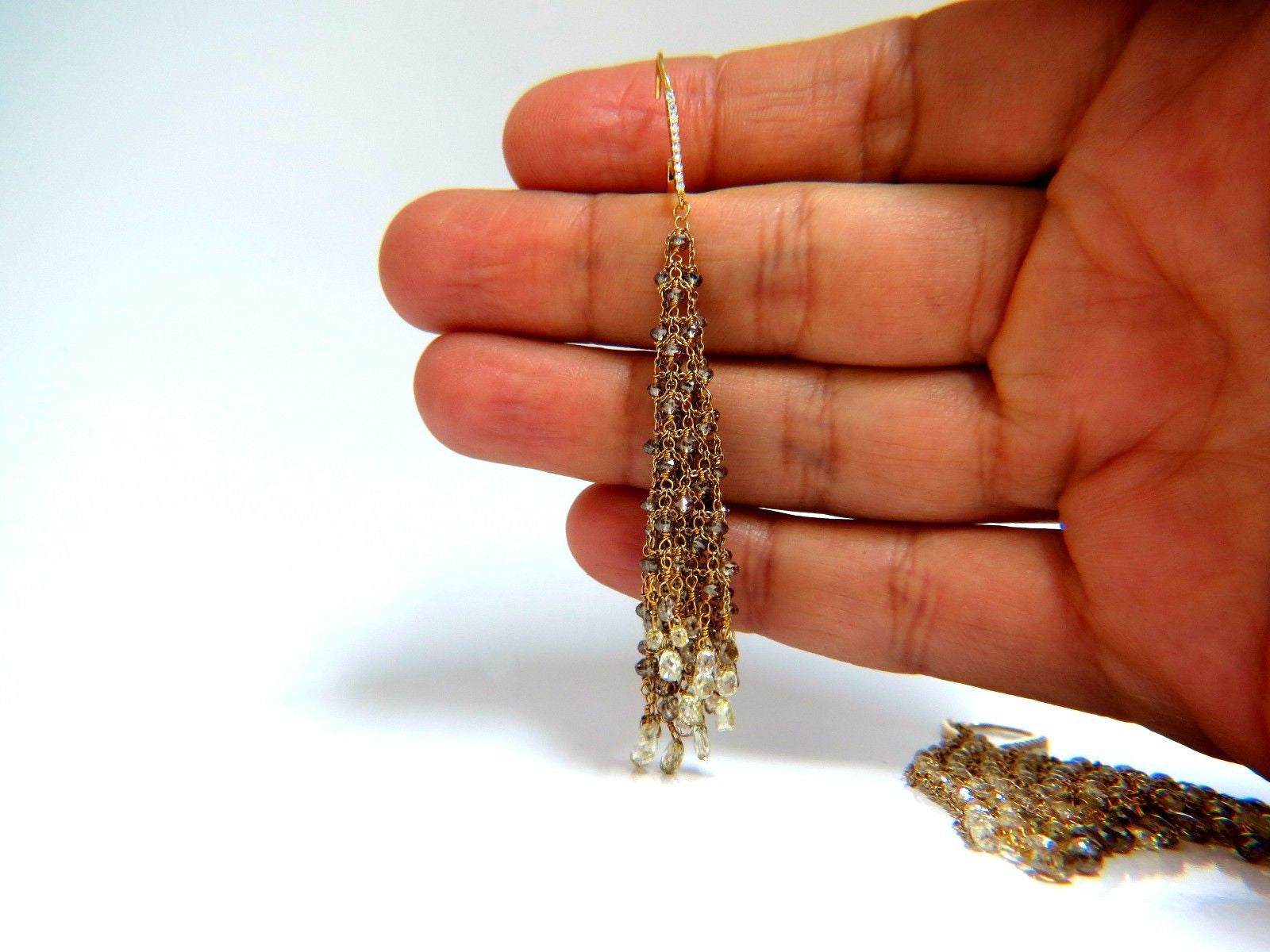 28.15ct Natural Fancy Color Briolette Diamond Dangle Earrings in 18kt White Gold - Elegant Wedding & Evening Party Jewelry for Women