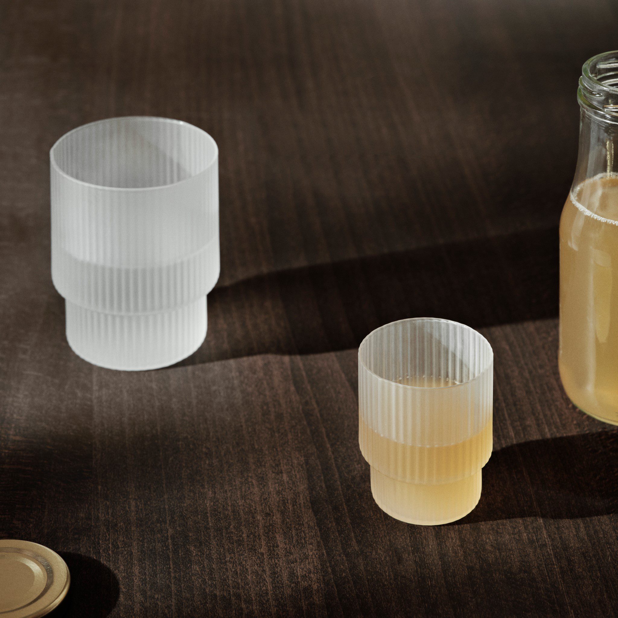 FERM LIVING Ripple Frosted Glass Set of 4 - Elegant Drinking Glasses for Cocktails, Juice & Water - Perfect for Dinner Parties, Home Decor & Gift Giving