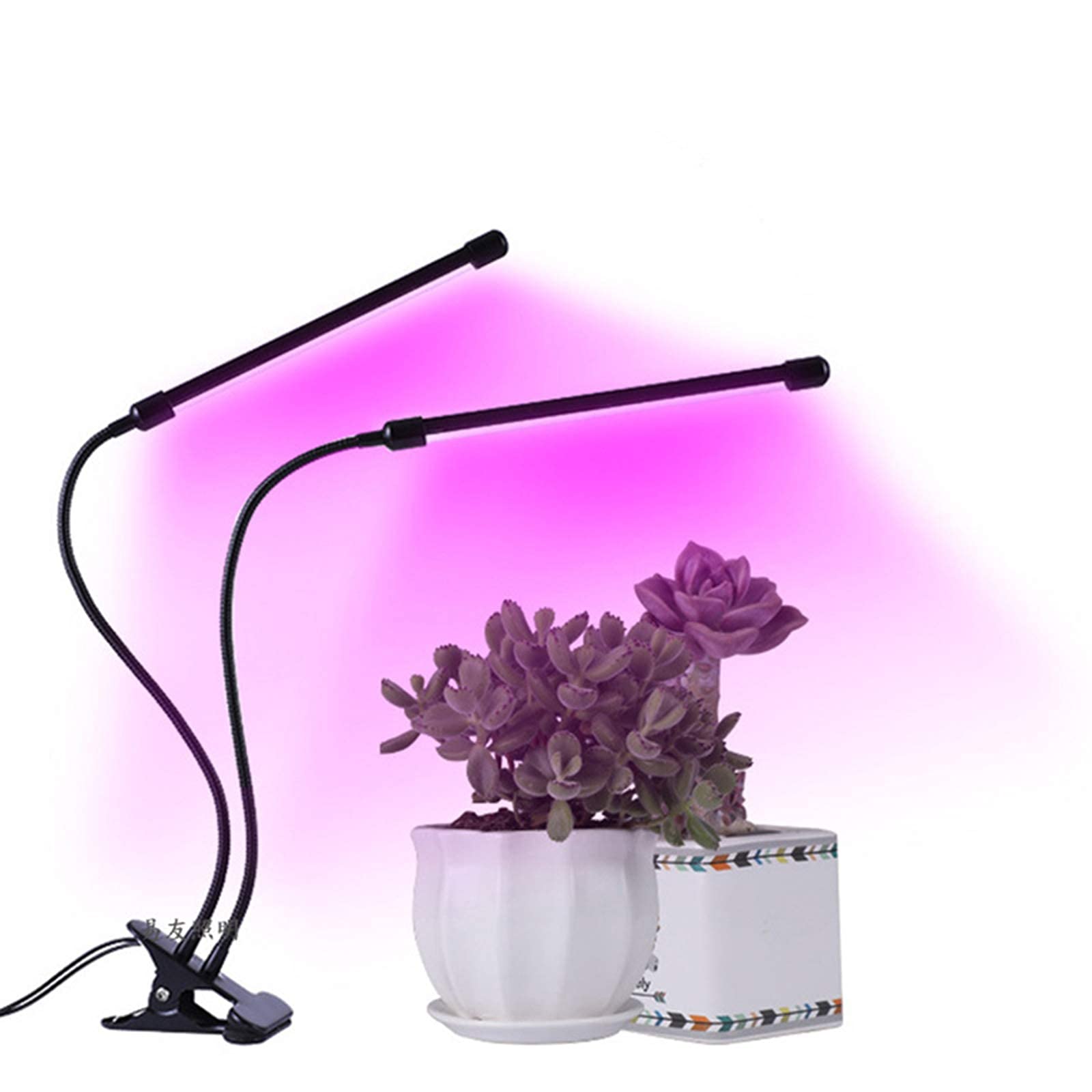 2 Head Full Spectrum LED Grow Light with Clip & Adjustable Gooseneck - 9 Dimmable Levels, Auto On/Off Timer (3/9/12Hrs) for Indoor Plants - Perfect for Hydroponics, Seedlings, and Home Gardening