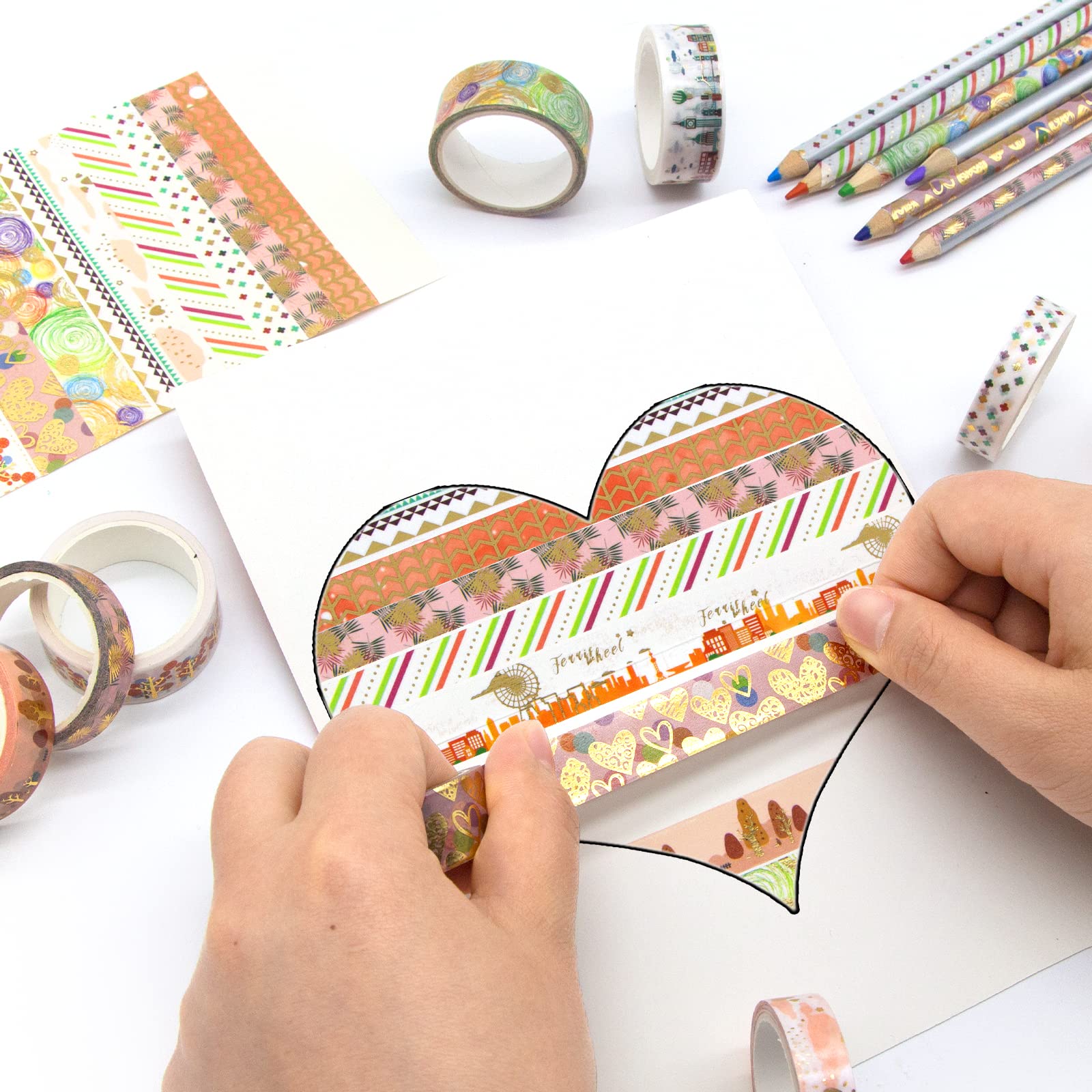MPOPUUL 12 Rolls Gold Foil Washi Tape Set - Decorative Masking Tape for Bullet Journals, Scrapbooking, DIY Crafts, Gift Wrapping, Planners - Perfect for Home Office, School Projects & Creative Decorations