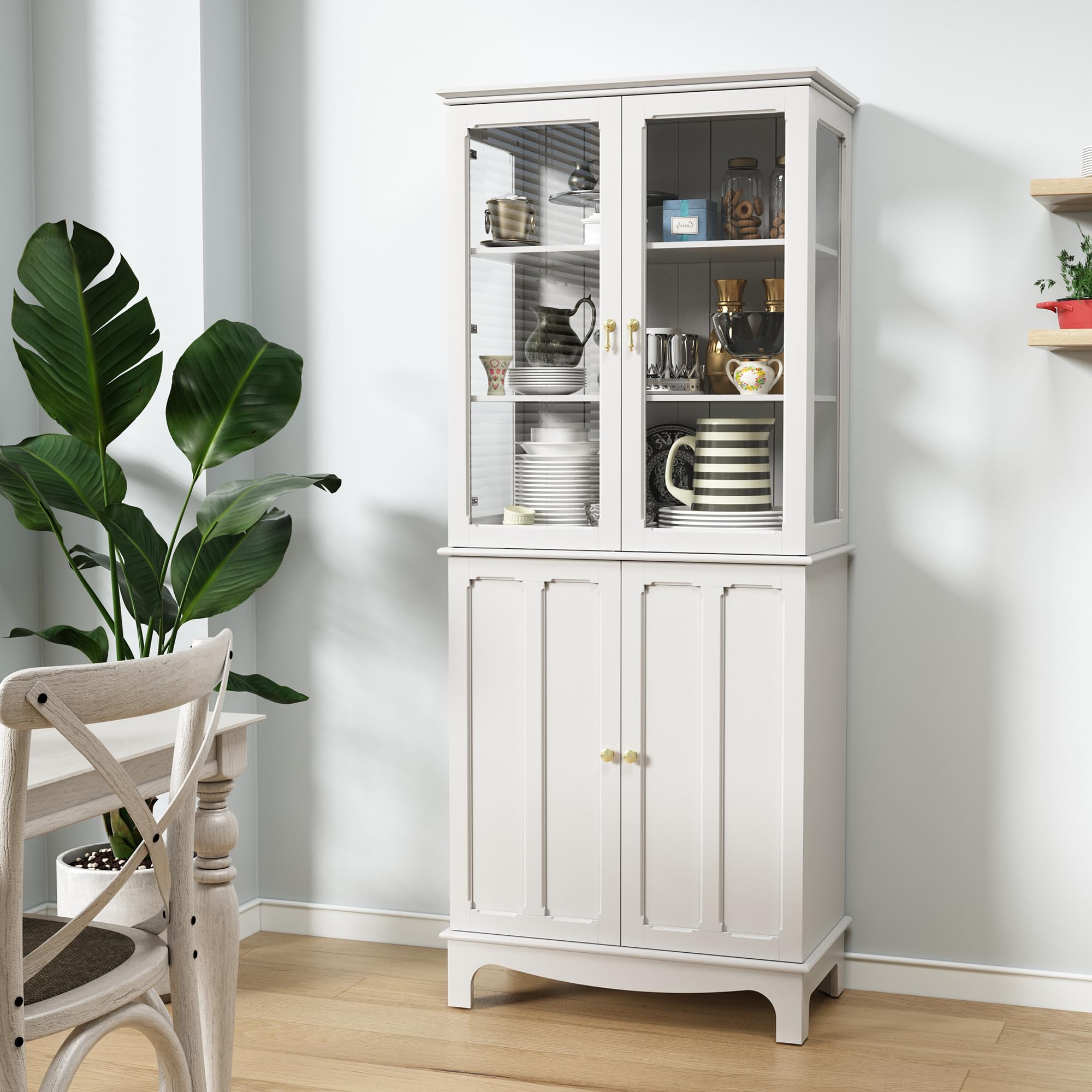 ARTPOWER 72 Inch Freestanding Kitchen Pantry Cabinet - White Tall Storage Sideboard with Glass Doors & Adjustable Shelves for Kitchen, Dining Room & Living Room | Perfect for Organizing Cookware, Dishes & Home Decor