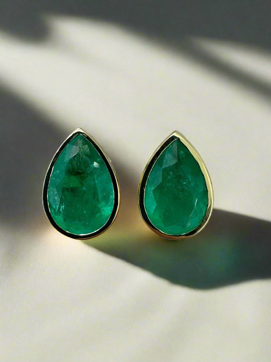 13.15tcw Large Teardrop Emerald Bezel Earrings in 18K Gold - Elegant Dangle Earrings for Women, Perfect for Weddings, Parties & Special Occasions