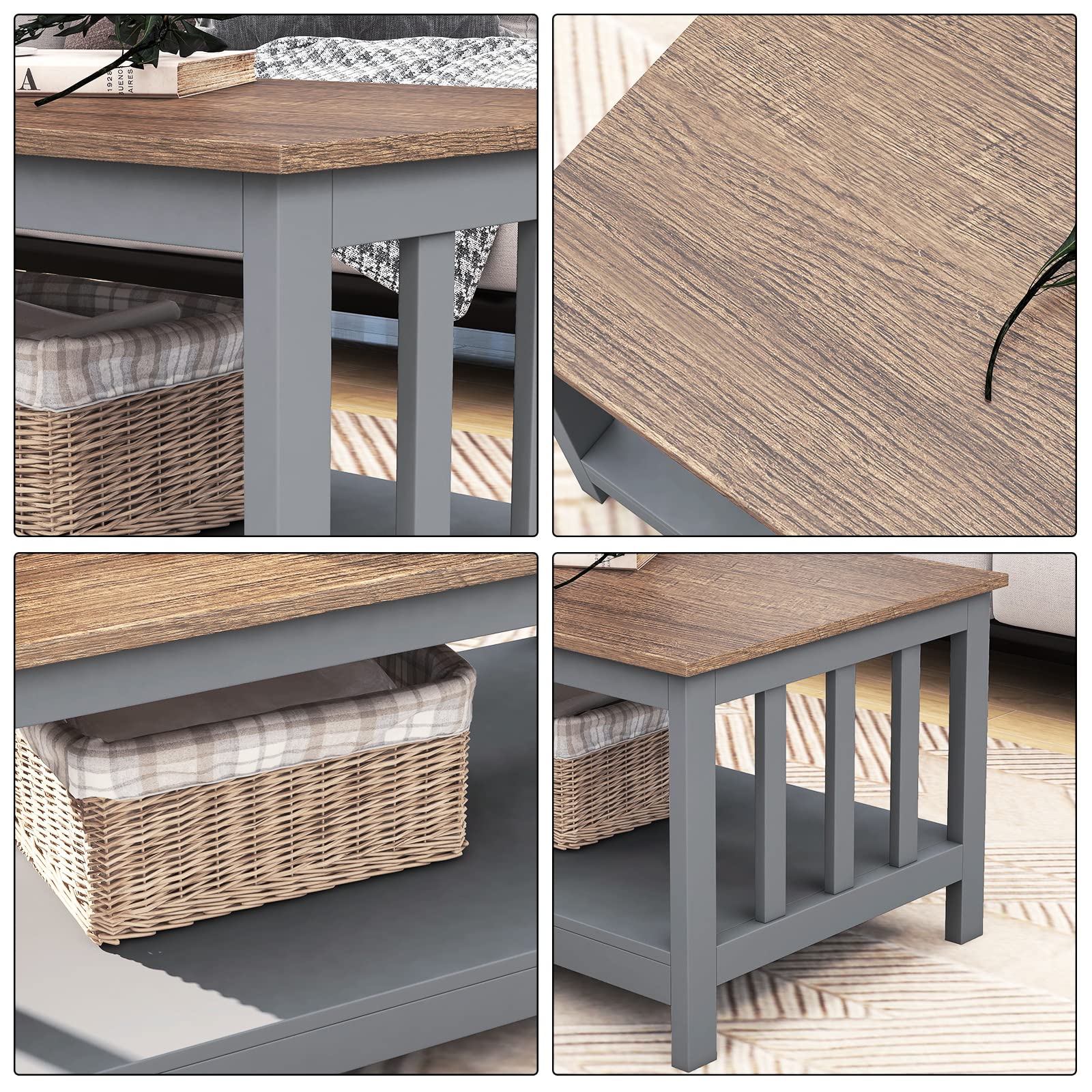 ChooChoo Grey Coffee Table with Shelf - 40 Inch Modern Living Room Furniture for Small Spaces, Home Decor & Storage Solutions | Perfect for Apartments, Studios & Cozy Living Areas