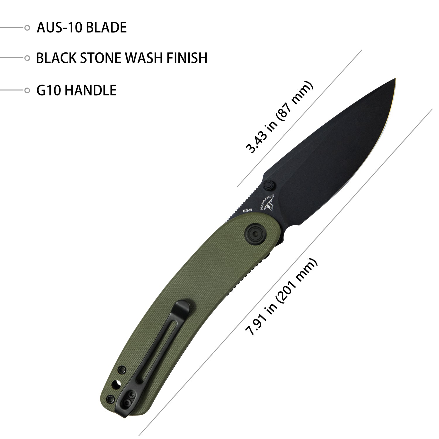 Momentum Sherif Manganas Folding Knife - Green G10 Handle, 3.43