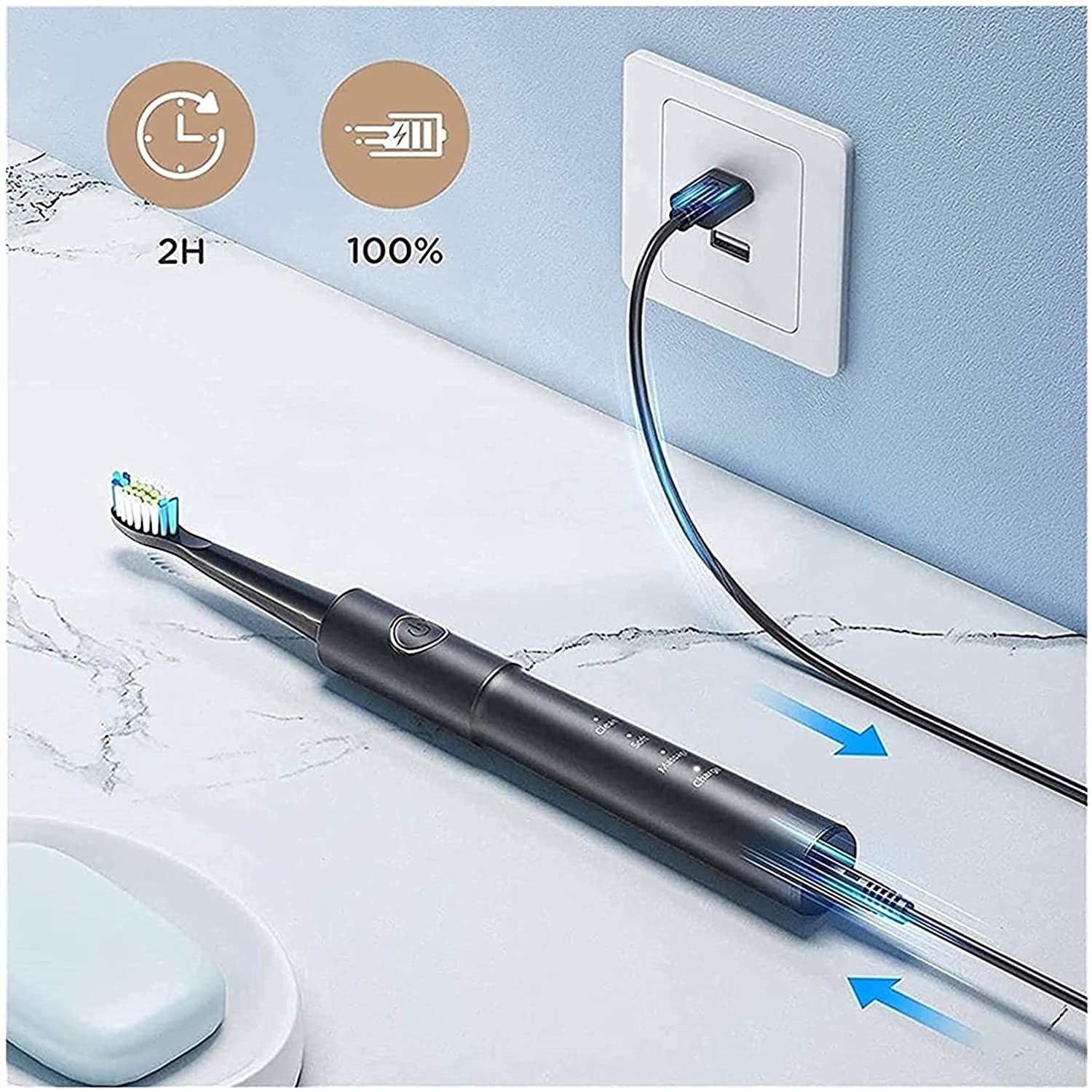 Rechargeable Electric Toothbrush for Adults with 8 Brush Heads & 5 Cleaning Modes - Whitening, Sensitive, Gum Care - Perfect for Travel & Daily Oral Hygiene
