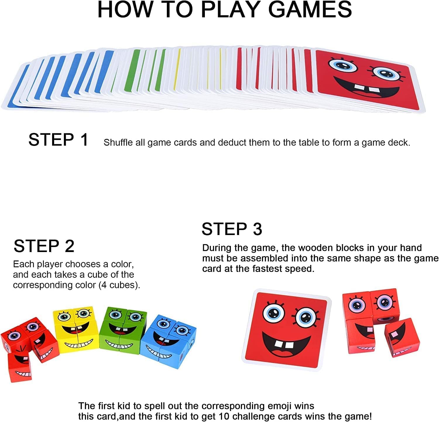 Wooden Face Cube Change Puzzle - 16 Face Blocks & 72 Playing Cards, Emoji Expressions Matching Game for Kids Ages 3+, Fun Educational Toy for Boys and Girls - Perfect for Family Game Night, Birthday Gifts, and Classroom Learning Activities