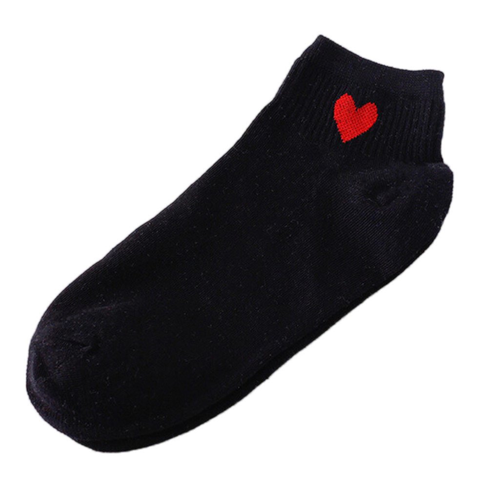 Niuwa Women's Casual Heart Print Short Ankle Socks - Soft Cotton Comfortable Skateboard Socks for Teens & Girls (Black, One Size) - Perfect for Daily Wear, Sports & Fashion Outfits
