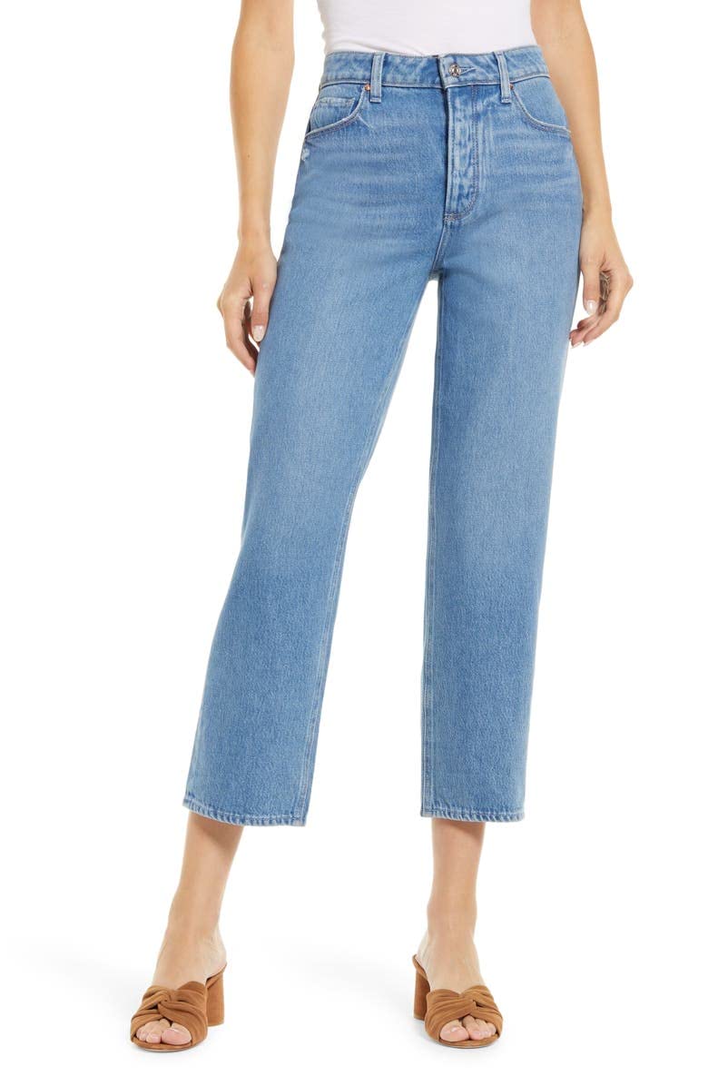 PAIGE Women's Noella Vintage High Rise Straight Leg Jeans - Slightly Slouchy Fit with Covered Button Fly | Casual Everyday Wear & Weekend Outfits