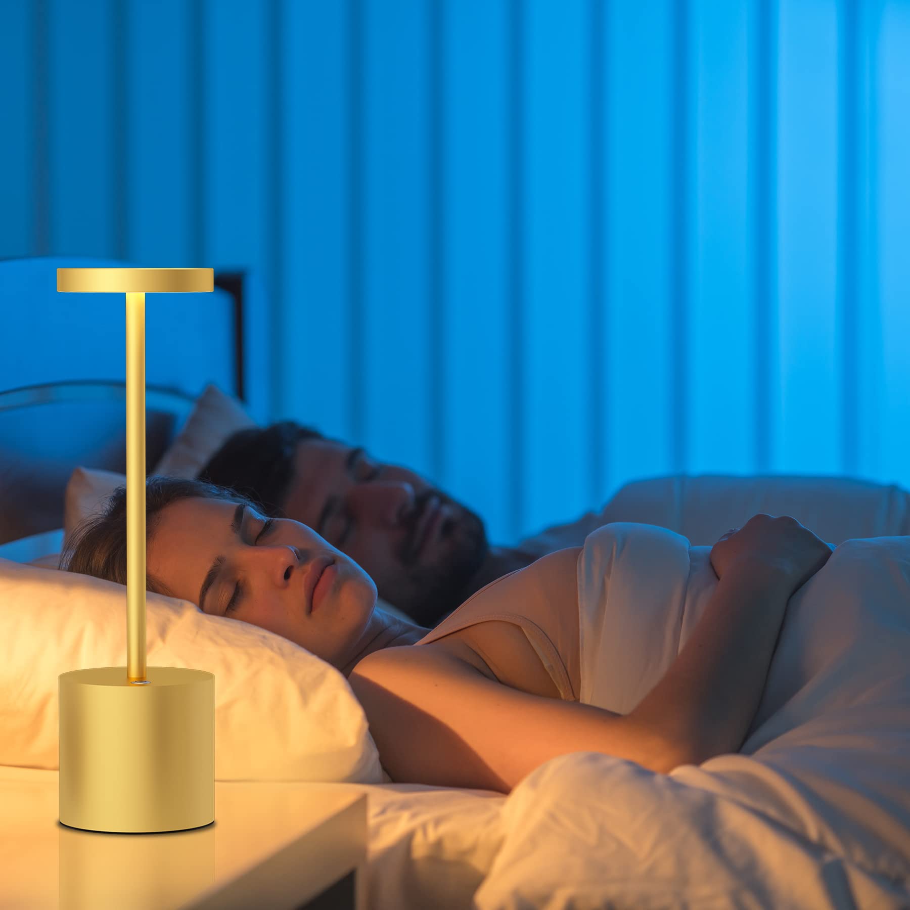 Rechargeable LED Cordless Table Lamp - Portable Battery Operated Desk Light with 2-Level Dimmable Brightness, Modern Metal Design for Indoor & Outdoor Use - Perfect for Home Office, Restaurant, Bar, Cafe, Bedroom Nightstand (Gold)