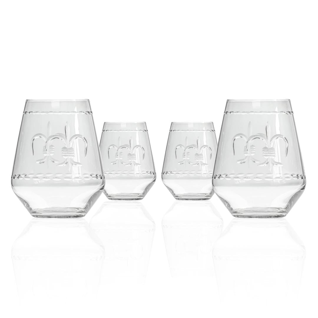 18oz Fleur De Lis Stemless Wine Tumblers - Set of 12 | Elegant Glassware for Parties, Weddings & Home Entertaining