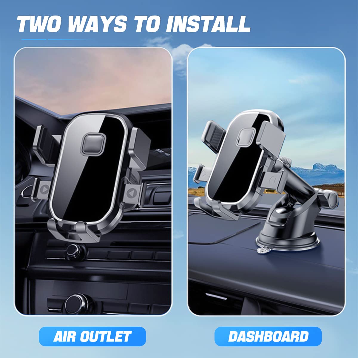 Upgraded 360° Rotatable Car Phone Holder Mount - 3-in-1 Universal Smartphone Mount with Strong Suction Cup & Clip for Windshield, Dashboard & Air Vent - Compatible with iPhone 13/12/11/XS/Pro Max & Android Phones - Perfect for GPS Navigation, Hands-Free Calling & Road Trips