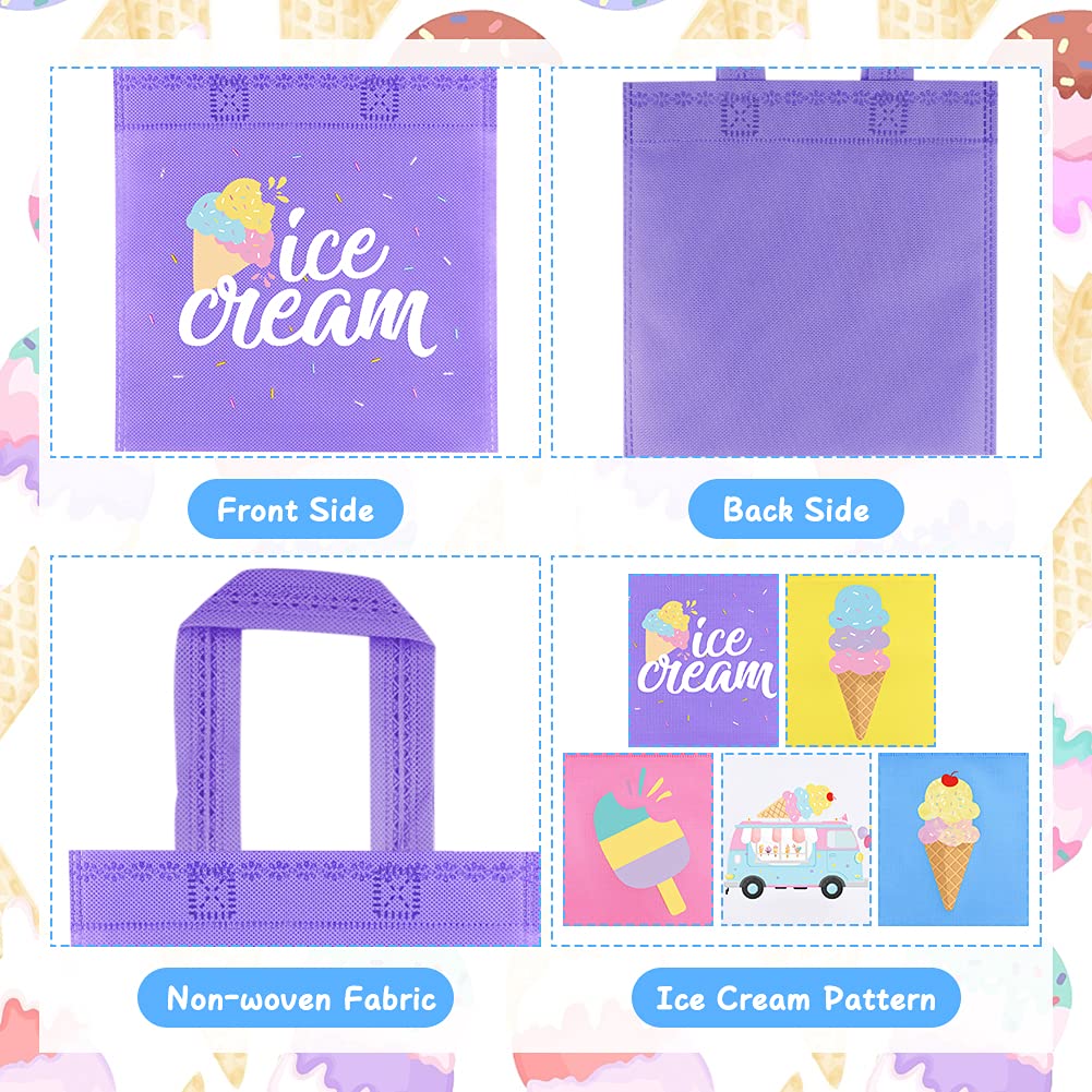20Pcs Ice Cream Party Favor Bags - Reusable Non-Woven Gift & Candy Tote Bags for Kids Birthday, Baby Shower & Summer Themed Parties - Perfect for Ice Cream Theme Decorations & Sweet Treats Storage