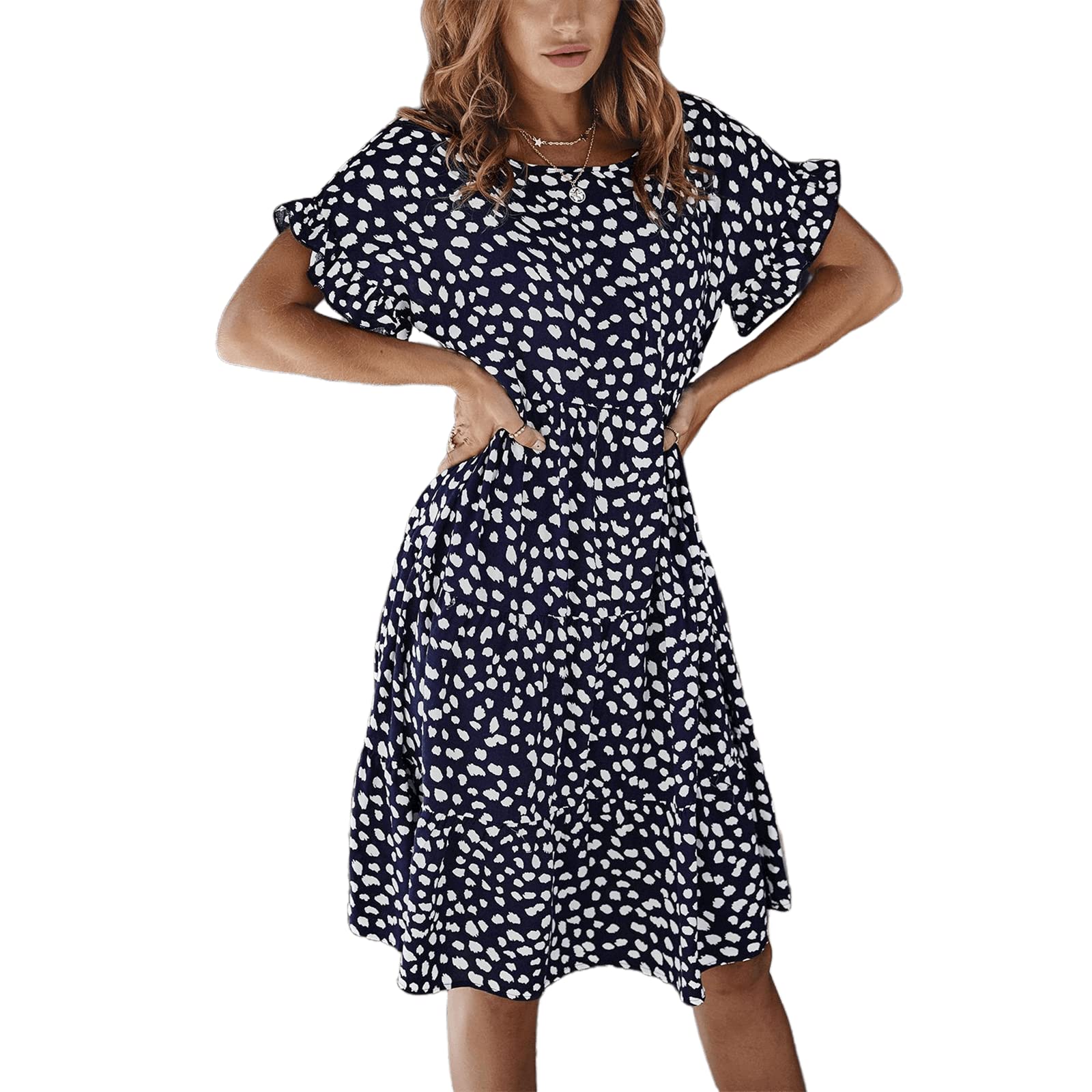 Polka Dot Boho Summer Dress for Women - Flowy Midi Sundress with Ruffle Bell Sleeves, Cottagecore Wedding Guest Dress & Casual Babydoll Outfit | Perfect for Beach Vacations, Garden Parties & Date Nights