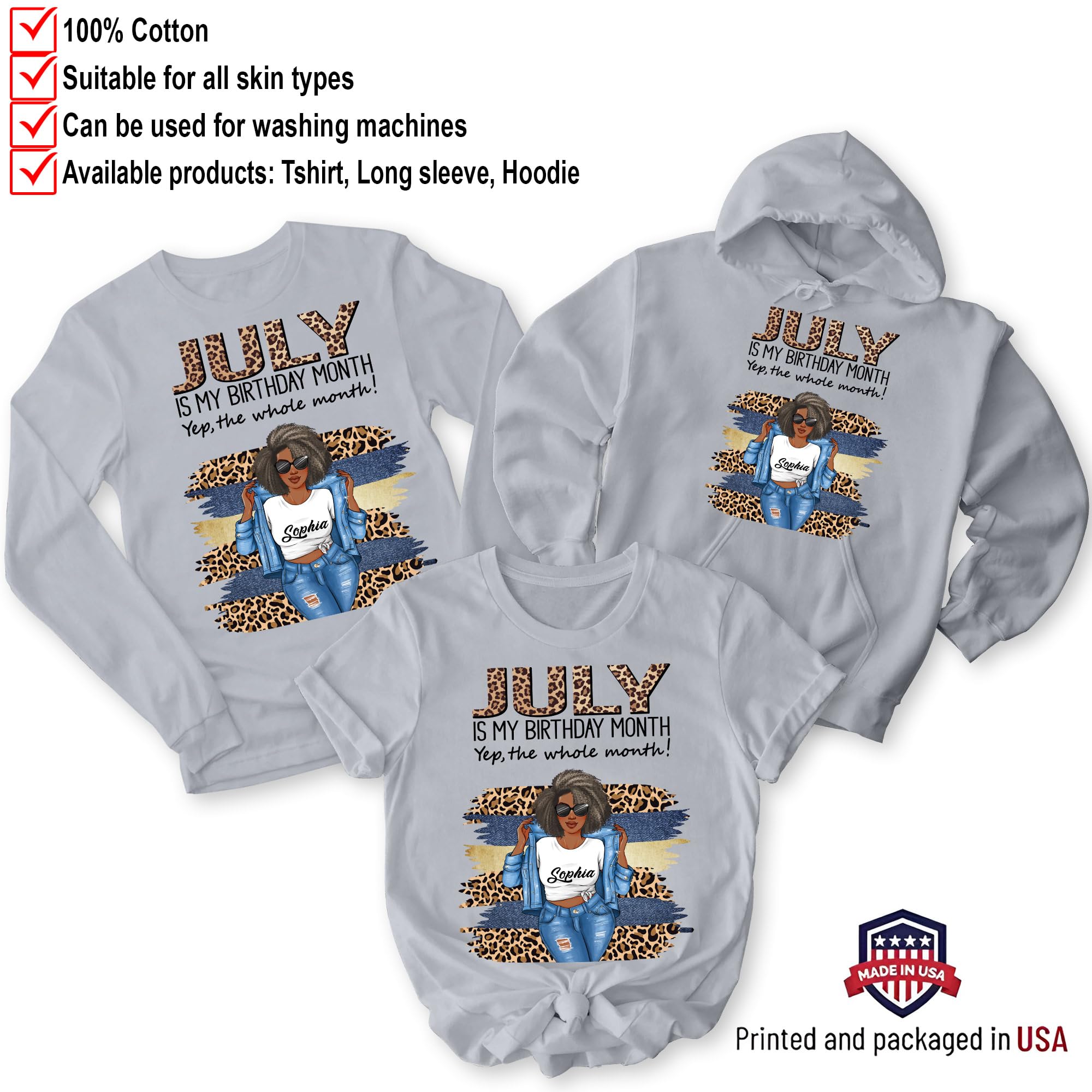 Personalized July Birthday Gifts for Women - Custom July Birthday Shirts & Queen T-Shirts - Perfect for Birthday Parties, Summer Celebrations & Special Occasions
