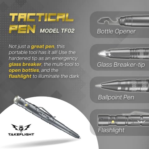 Tactical Pen with Flashlight - Self Defense Multi Tool Survival Pen with Glass Breaker & Bottle Opener - Perfect for Outdoor, Emergency, EDC & Gifts for Men & Women