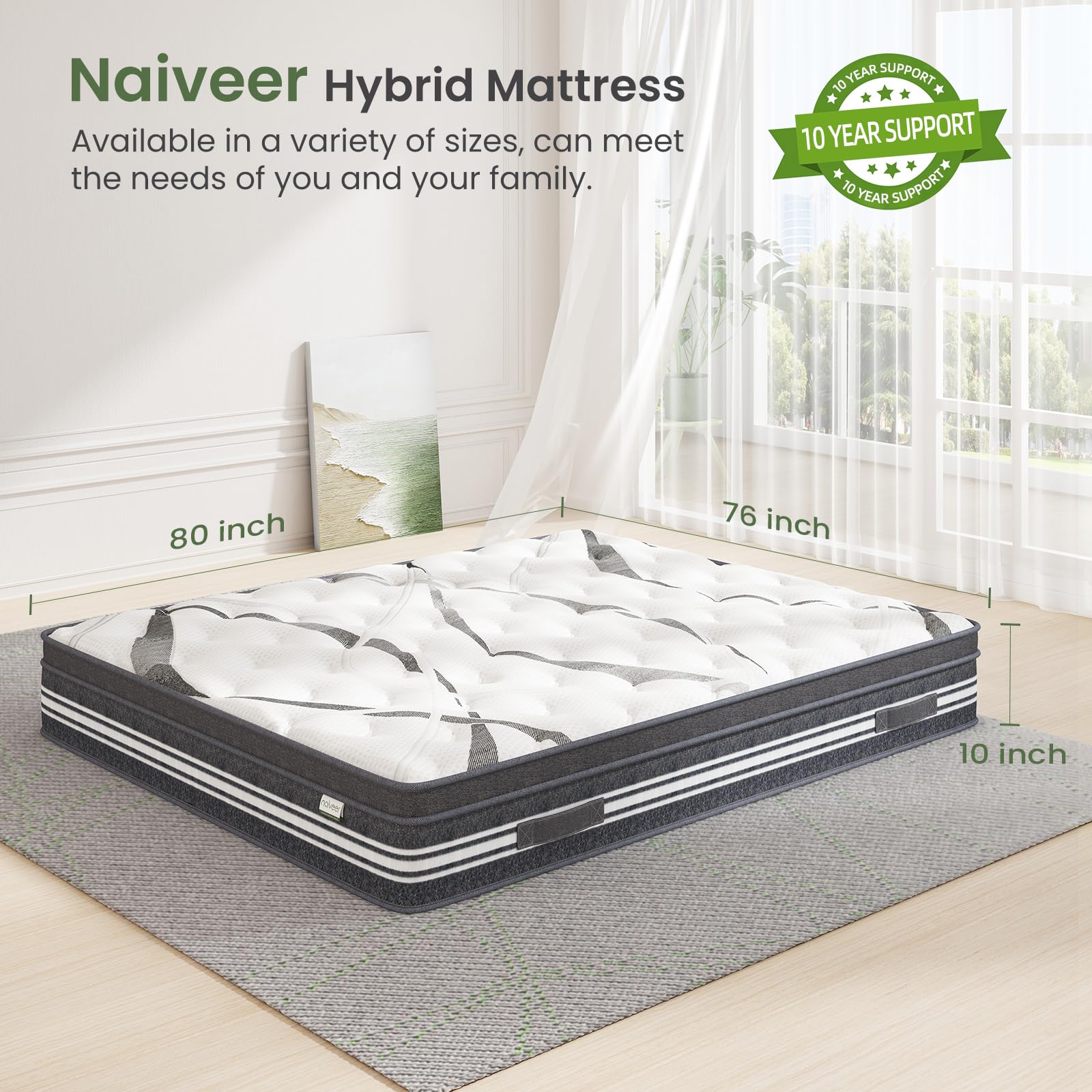 10 Inch King Size Memory Foam Hybrid Mattress in a Box - Individually Wrapped Coils, CertiPUR-US Certified, Medium Firm for Back Pain Relief & Pressure Relief | Perfect for Master Bedrooms, Guest Rooms & Apartment Living