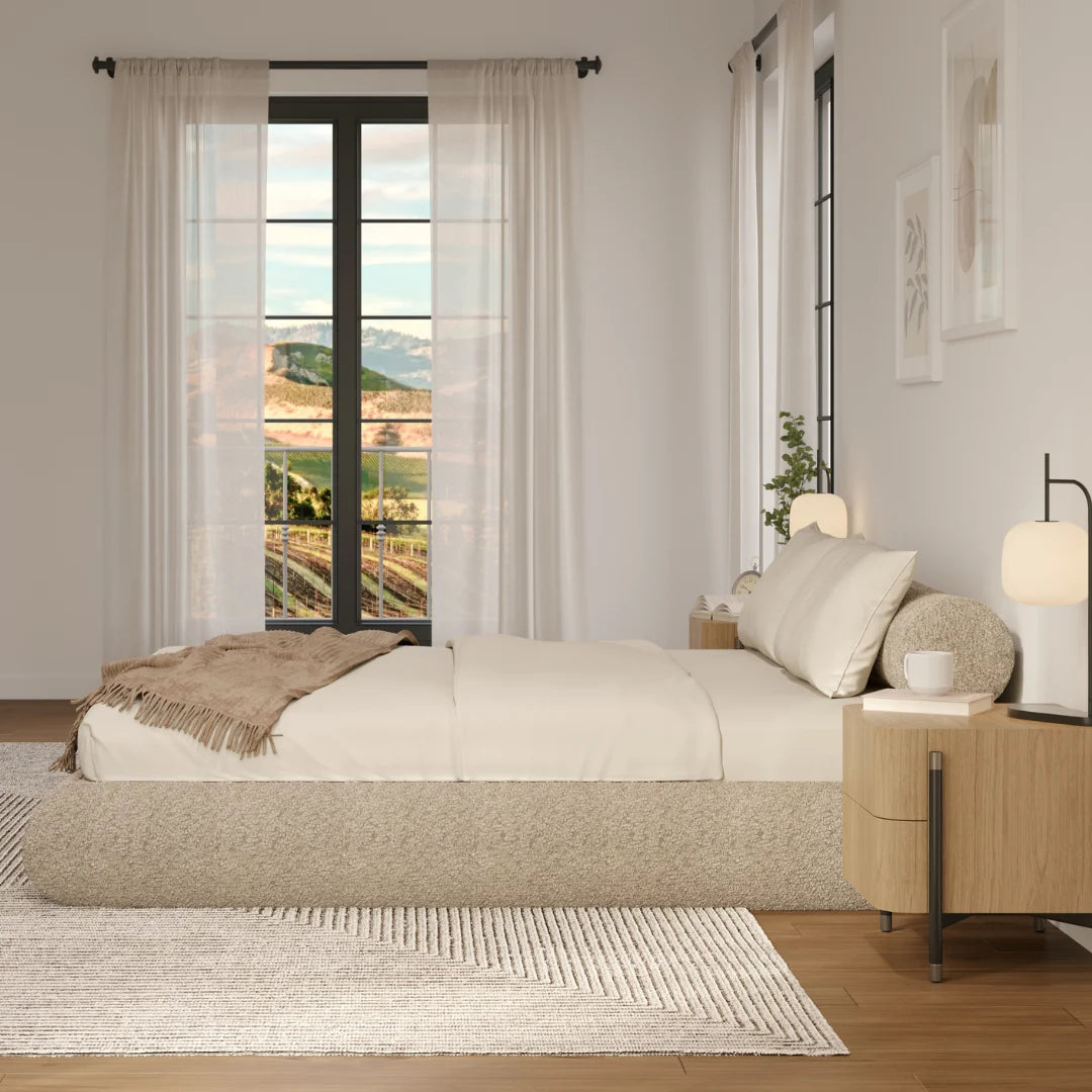 Luna Bed Frame with Soft Teddy Fabric - Queen Size Platform Bed Frame for Bedroom, Guest Room, Dorm | Modern Minimalist Design with Sturdy Metal Legs | Easy Assembly & Space-Saving Storage
