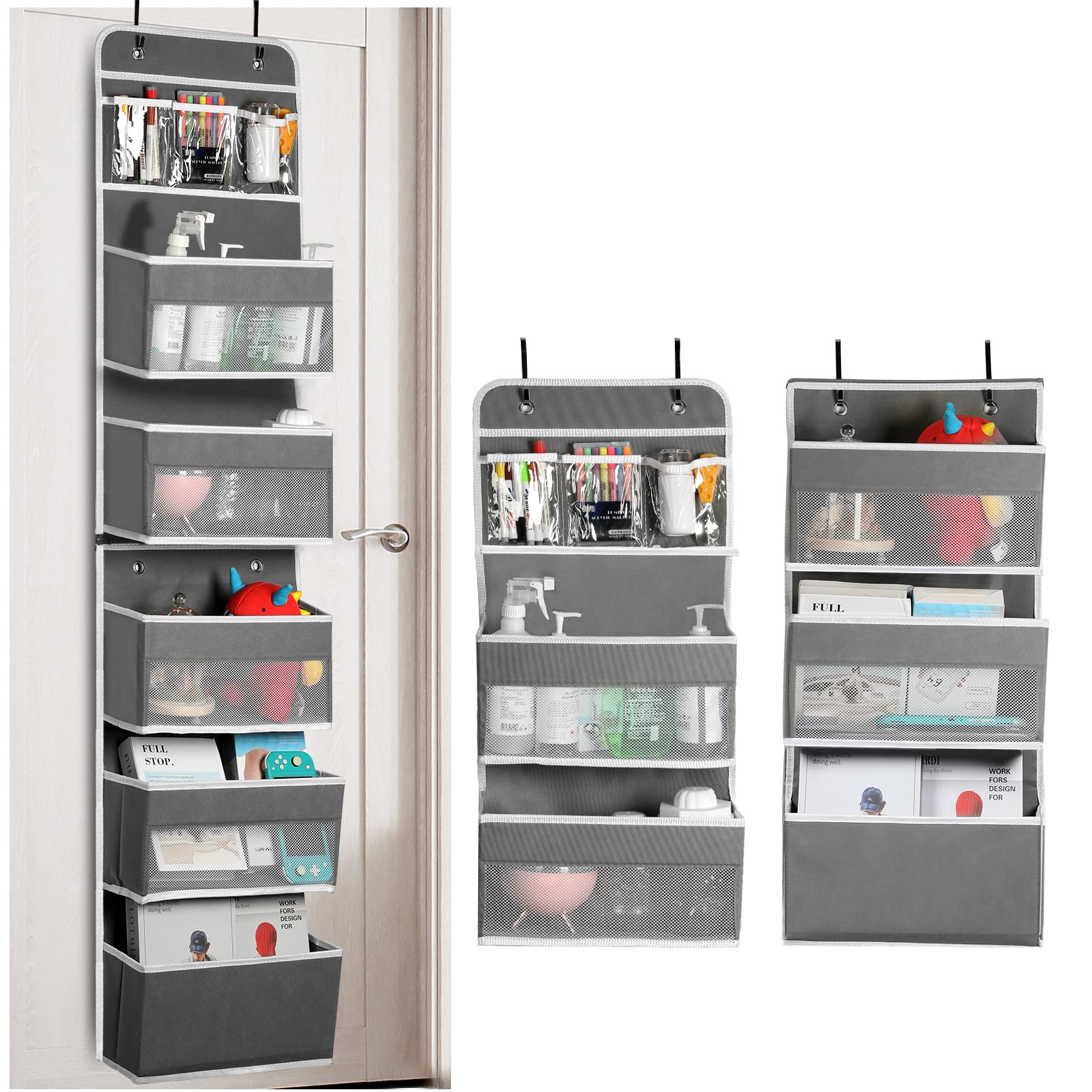 Over Door Organizer with 6 Shelves - Hanging Closet & Bathroom Storage for Bedroom, Kitchen, Toys, Shoes & Stuffed Animals - Space Saving Grey Organizer for Home & Office Use