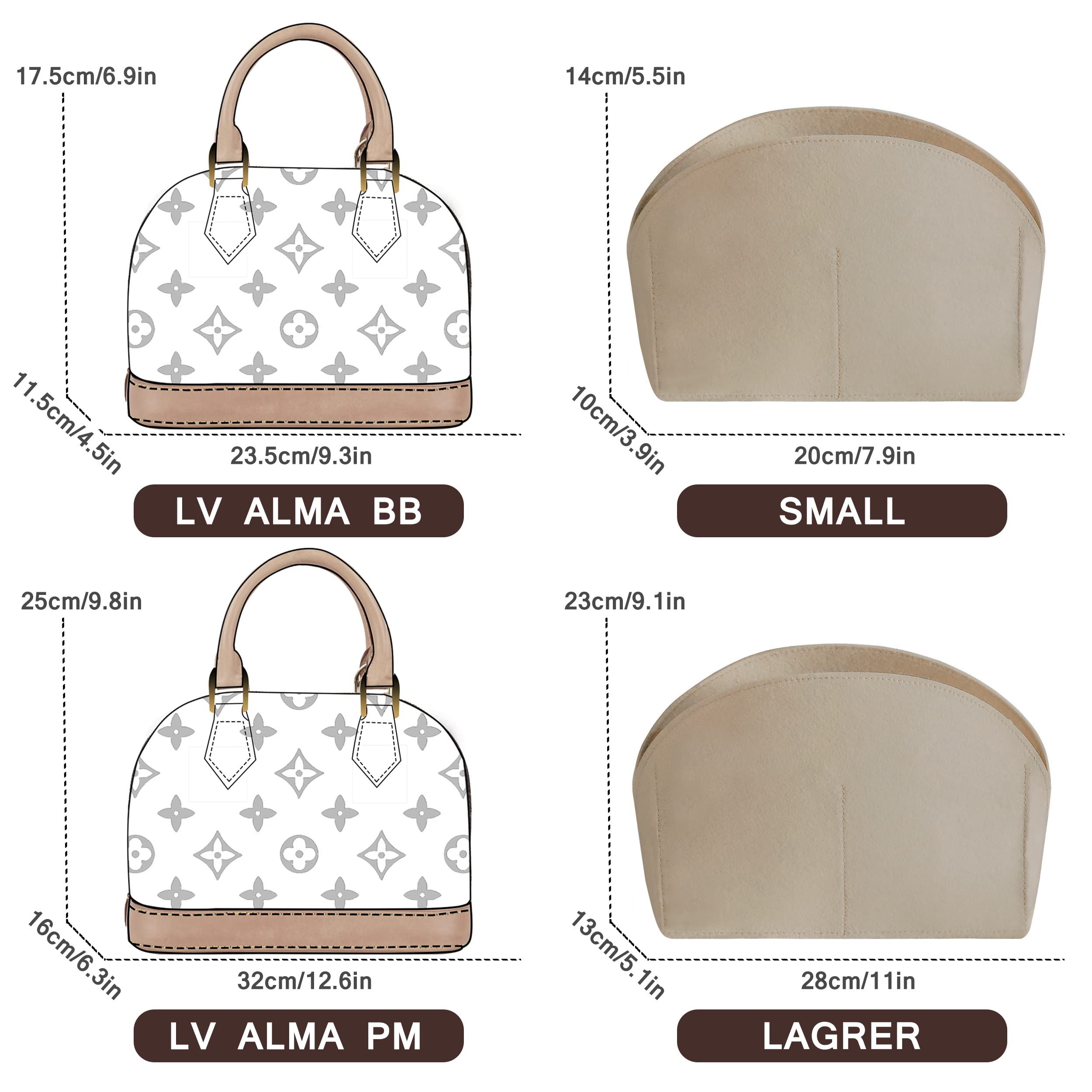 Soyizom Felt Purse Organizer Insert for Louis Vuitton Alma BB PM - Beige Handbag Organizer | Tote Bag Insert | Purse Liner for Women | Perfect for Travel, Work & Everyday Use
