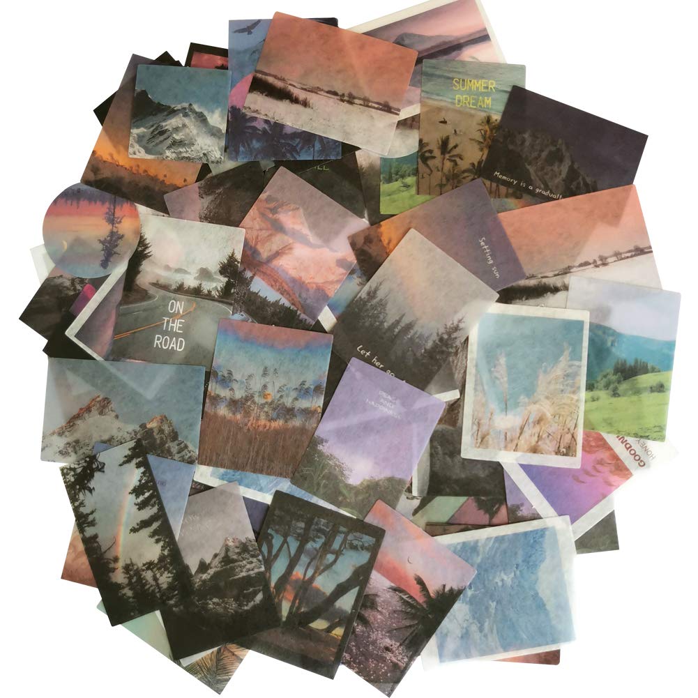 100pcs Kawaii Washi Paper Stickers Set - Mountain River Sunrise Sunset Beach Nature Scenery Decorative Stickers for DIY Journal, Scrapbook, Laptop, Luggage | Perfect for Bullet Journaling, Planner Decor, Gift Wrapping & Craft Projects