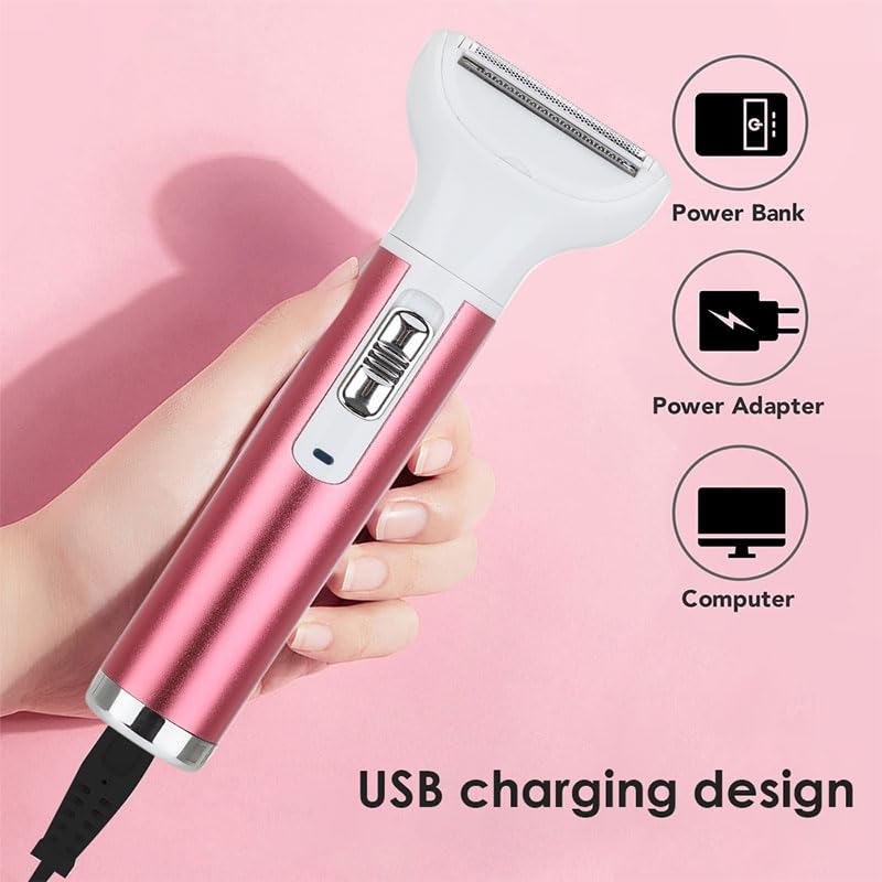 5-in-1 Women's Electric Shaver - Wet & Dry Facial Hair Remover for Face, Nose, Legs & Bikini Area (Gray) | Painless Hair Removal for Smooth Skin at Home or Travel
