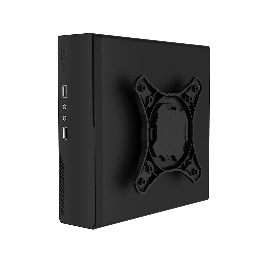 Compact Thin Mini ITX Computer Case - HTPC Chassis for ASUS, Gigabyte, MSI, ASRock & OTAC 17x17cm ITX Motherboards - Includes Desktop Holder & VESA Mount (Black) - Perfect for Home Theater PCs, Office Workstations & Space-Saving Gaming Rigs