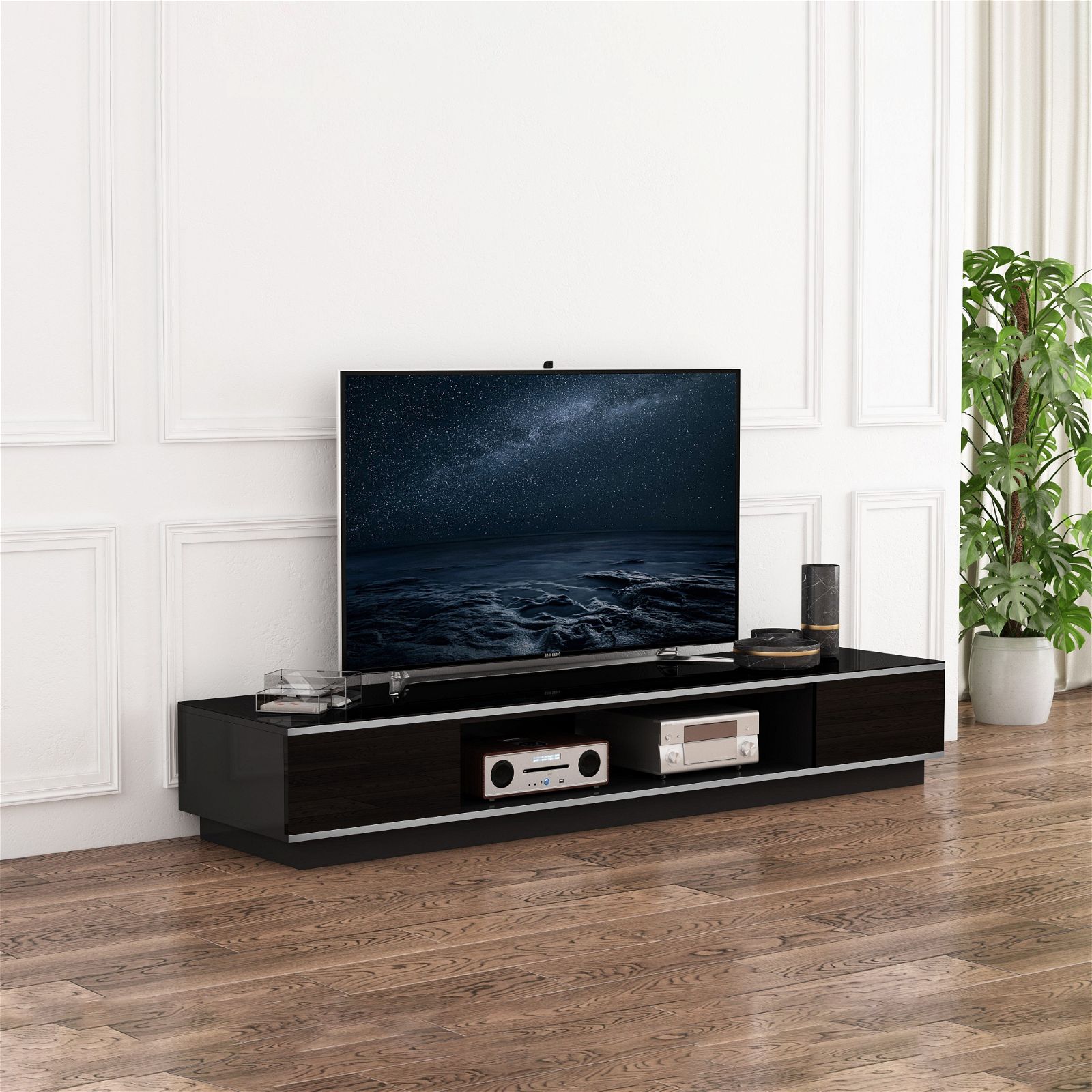 Tauris™ RIO2200LL Black TV Stand Entertainment Center - Modern Media Console for Living Room, Bedroom & Home Theater