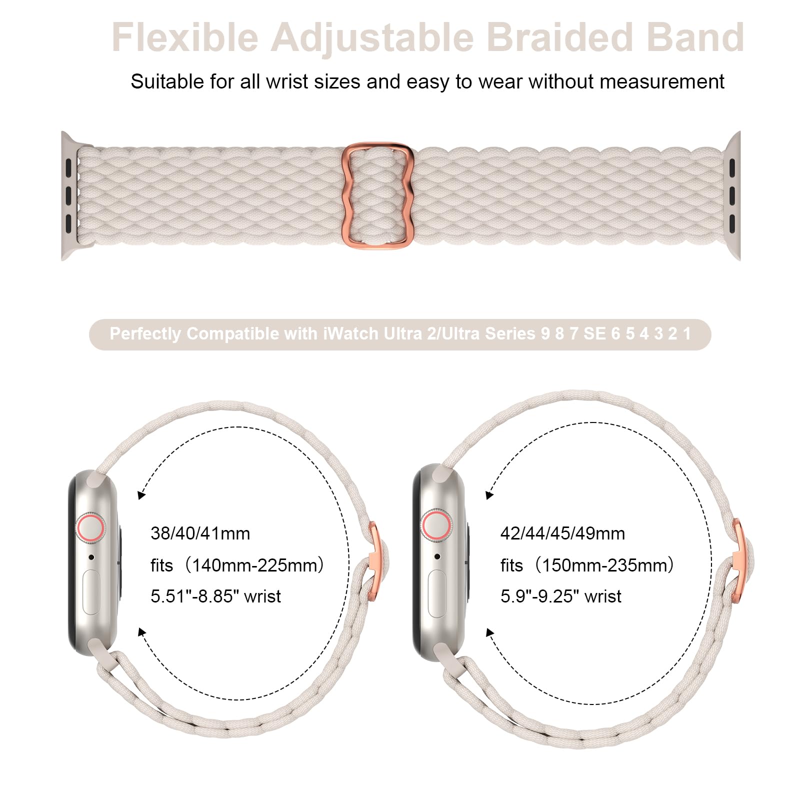 Braided Solo Loop Watch Band Compatible with Apple Watch 38mm 40mm 41mm 42mm 44mm 45mm 49mm - Stretchy Nylon Elastic Sport Strap for iWatch Ultra Series 9/8/7/SE/6/5/4/3/2/1 - Unisex Design for Men & Women - Perfect for Workouts, Running, Swimming & Everyday Wear