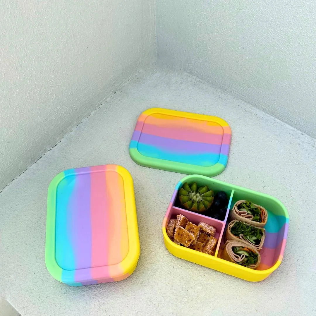 Eco-Friendly Silicone Mini Lunch Box Set - BPA-Free, Reusable & Collapsible for Kids & Adults - Perfect for School, Office, Picnics & Travel - Rainbow Color Collection