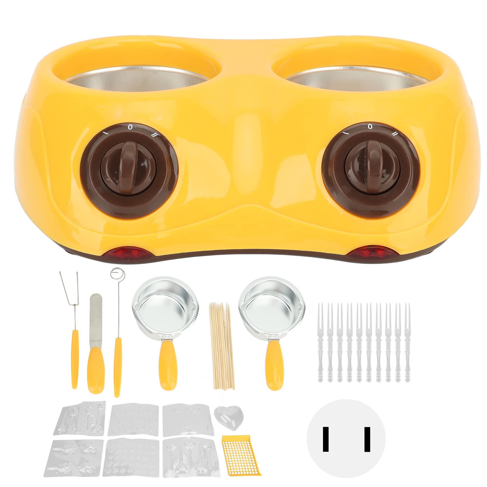 Jeanoko Electric Chocolate Fondue Melter - Double Pot Chocolate Melting Machine for Candy, Desserts & DIY Treats - Perfect for Parties, Holidays & Family Gatherings (Yellow)