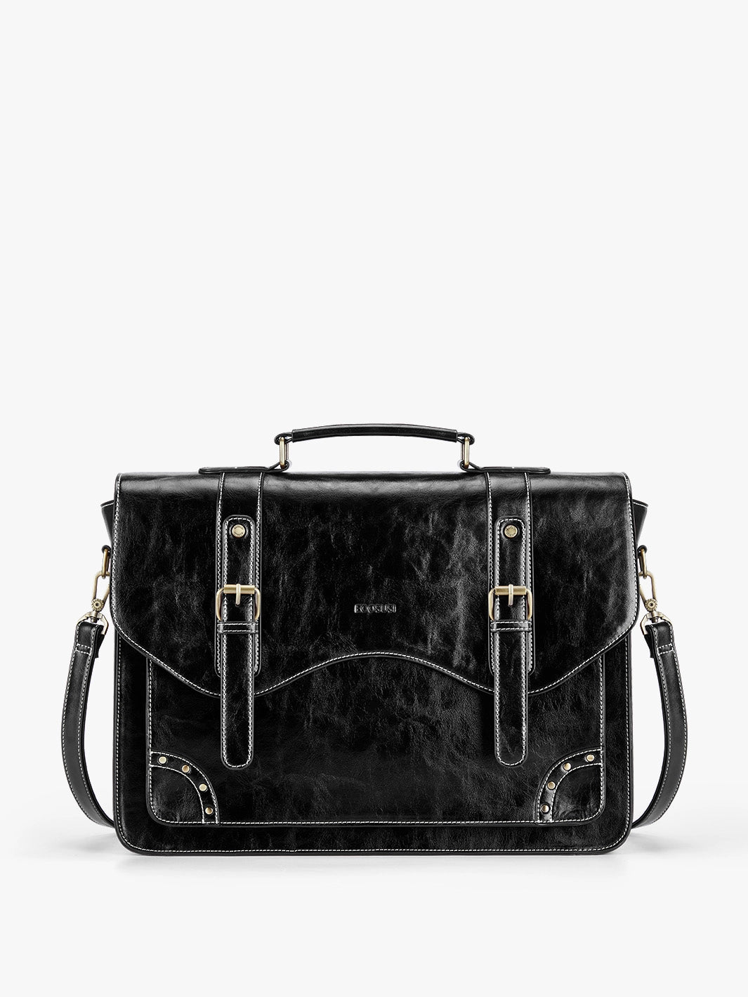 Vintage Style 15.6 Inch Leather Briefcase for Men - Classic Business Laptop Bag with Rivet Details - Perfect for Office, Travel & Daily Commute