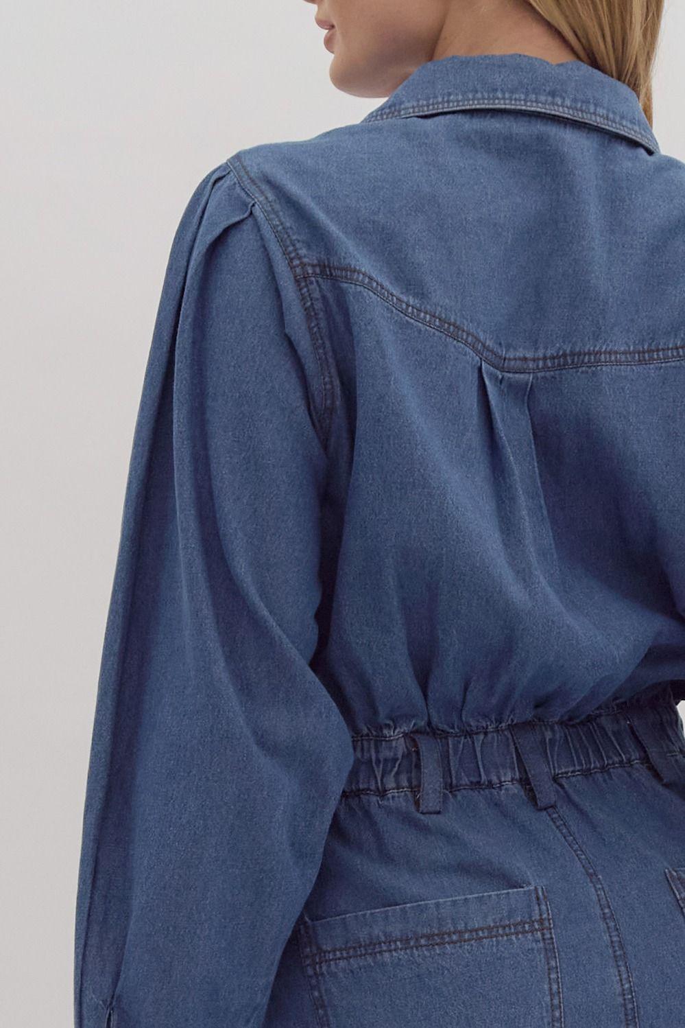 Ilarion Denim Blue Midi Dress for Women - Vintage Washed Denim A-Line Dress with Side Pockets - Perfect for Casual Outings, Date Nights & Summer Vacations